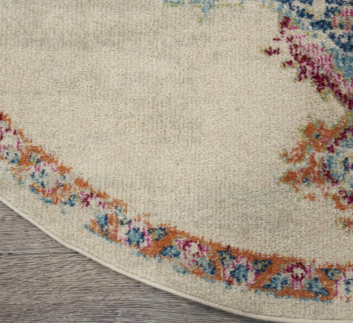 Nourison Passion Bohemian Grey/Multi 8' Round Area Rug - Easy Cleaning, Non-Shedding, Soft & Durable - Perfect for Bedroom, Living Room, Dining Room & Kitchen Decor (8' Round) | Boho Chic Home Accent for Cozy Spaces & Modern Interiors