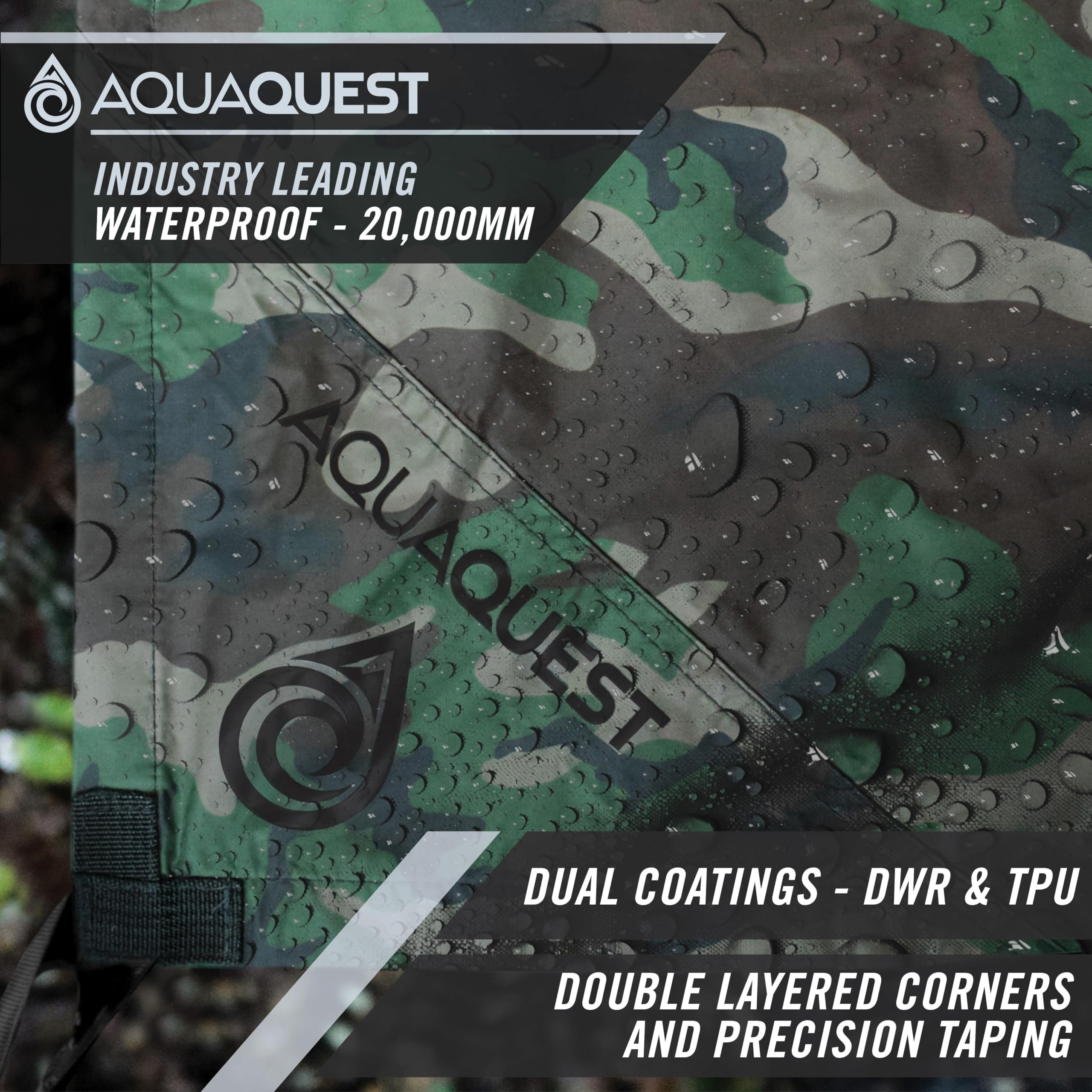 AquaQuest Defender Heavy Duty Waterproof Camping Tarp - All-Weather Tent Shelter & Rain Fly for Hiking, Bushcraft, Hammock - Perfect for Outdoor Adventures, Emergency Shelter & Backpacking Gear