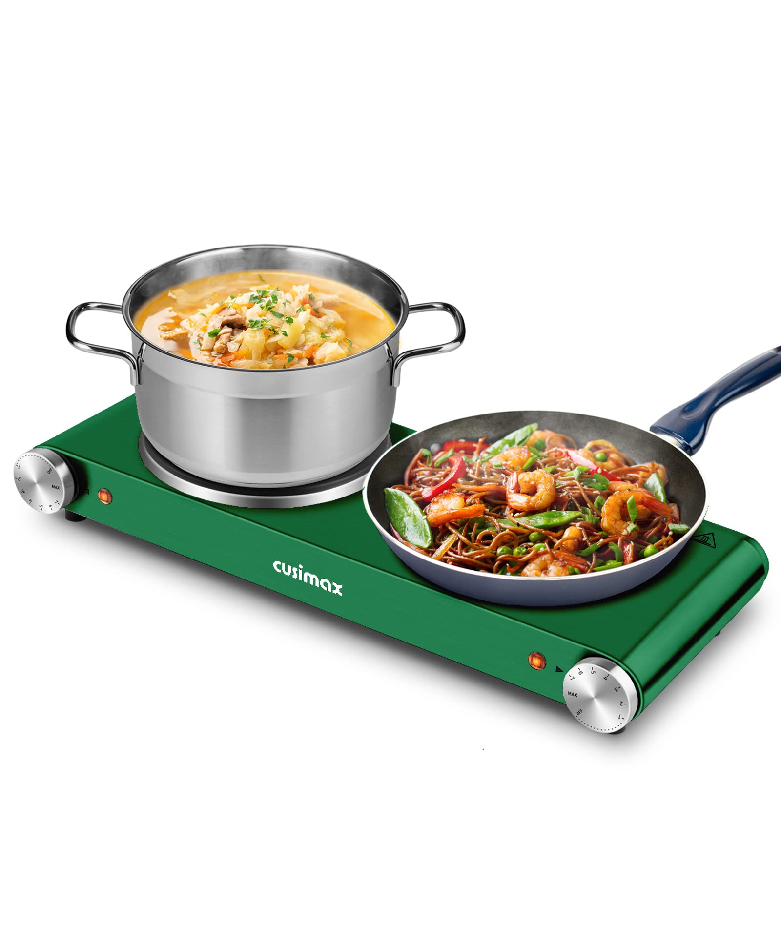 Cusimax 1800W Double Burner Electric Hot Plate - Portable Countertop Cooktop with Cast Iron Stove & Heating Plate - Compatible with All Cookware - Upgraded Version (Green) - Perfect for Dorm Rooms, Camping & Small Kitchen Cooking