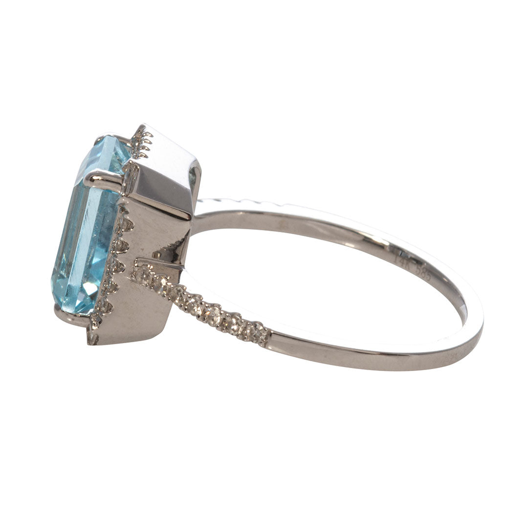 Emerald Cut Blue Topaz & Diamond 14K White Gold Ring for Women - Elegant Wedding, Engagement & Anniversary Jewelry Gift
