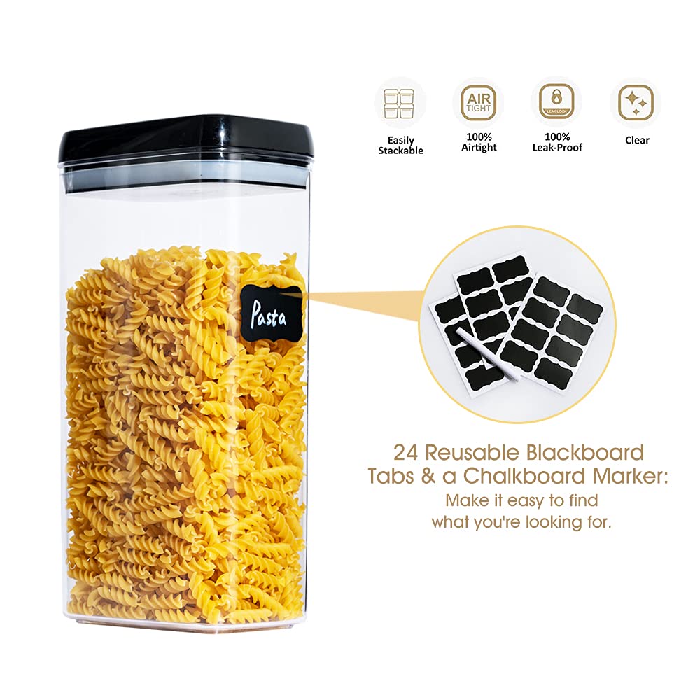 BPA-Free Extra Large Airtight Food Storage Containers with Lids - 4-Piece Set (2.82 QT) for Kitchen & Pantry Organization - Perfect for Spaghetti, Cereal, Flour & Dry Food Storage | Includes Labels for Easy Identification
