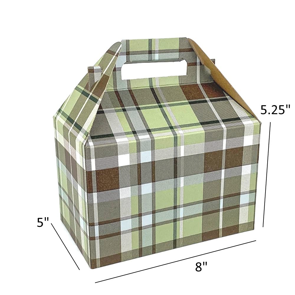 Christmas Plaid Cookie Boxes - Set of 6 Large Gable Gift Boxes for Holiday Treats, Party Favors & Baking Gifts - Rustic Green Plaid Design - Perfect for Christmas Cookies, Candy, DIY Gifts & Holiday Packaging