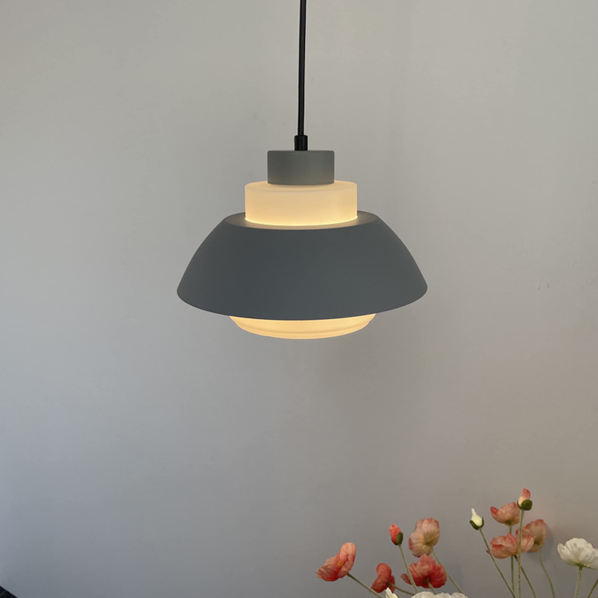 15ft Plug-in Acrylic Handle Pendant Light with UL Dimmer Switch - Macaron Grey Nordic Minimalist Loft Style Lampshade for Living Room, Bedroom & Dining Room - Bulbs Not Included (Home Decor Lighting)