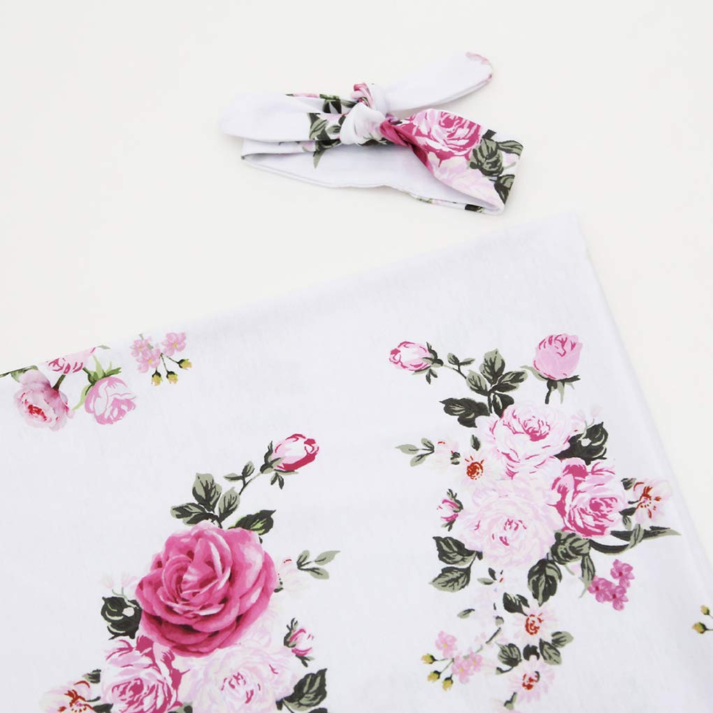 Soft Floral Baby Receiving Blankets - Newborn Swaddle Wrap & Headband Set for Girls - Perfect for Summer, Sleeping, and Coming Home Outfits