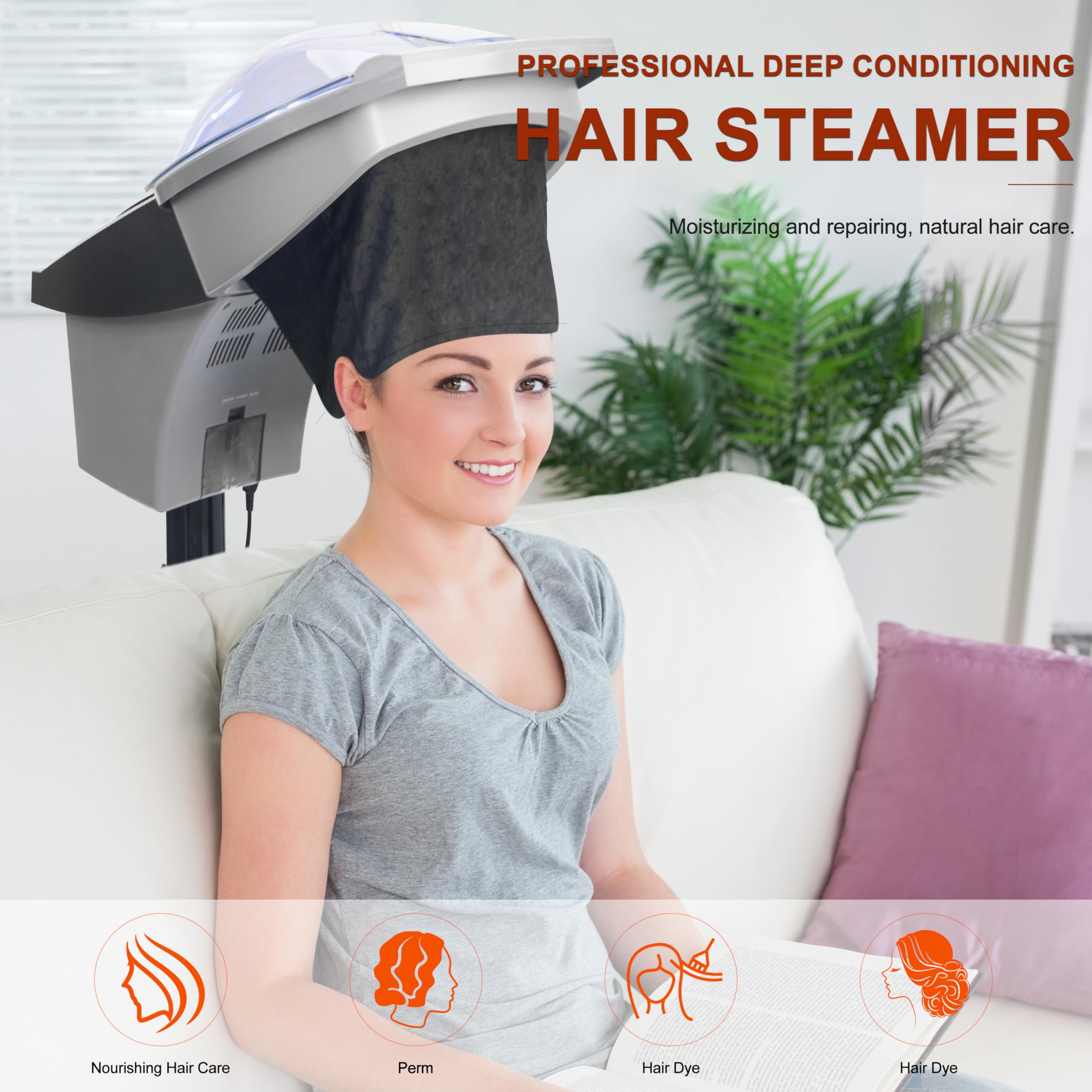 Professional Salon Hair Steamer with O3 Ozone & Red/Blue Light Therapy - Scalp Treatment for Perm, Dye & Black Hair Care - Portable Hooded SPA with Wheels (Model ET1408B) - Perfect for Home Salon, Barber Shop & Hair Treatment Clinics