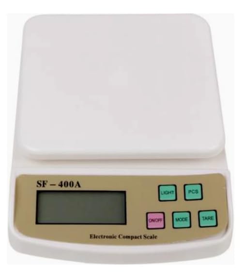 Qwid SF 400A Digital Kitchen Scale - 10kg/22lb Precision Electronic Food Scale with LCD Display, Multipurpose Measuring Scale for Baking, Cooking & Coffee - Compact White Kitchen Weighing Device for Home & Professional Use