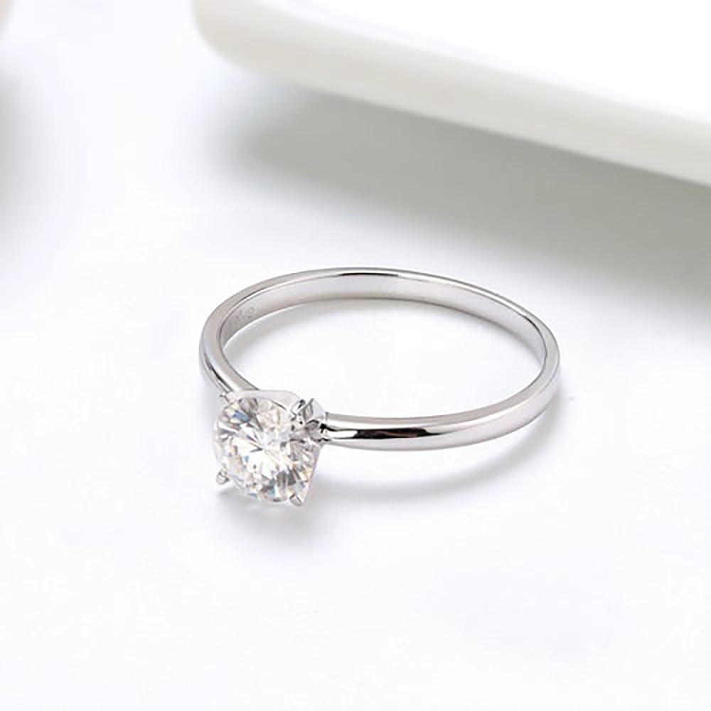 Ginger Lyne 3 Ct Moissanite Solitaire Engagement Ring for Women - White Gold over Sterling Silver, Diamond Alternative Wedding Band, Promise or Bridal Ring - Perfect for Proposals, Anniversaries & Special Occasions