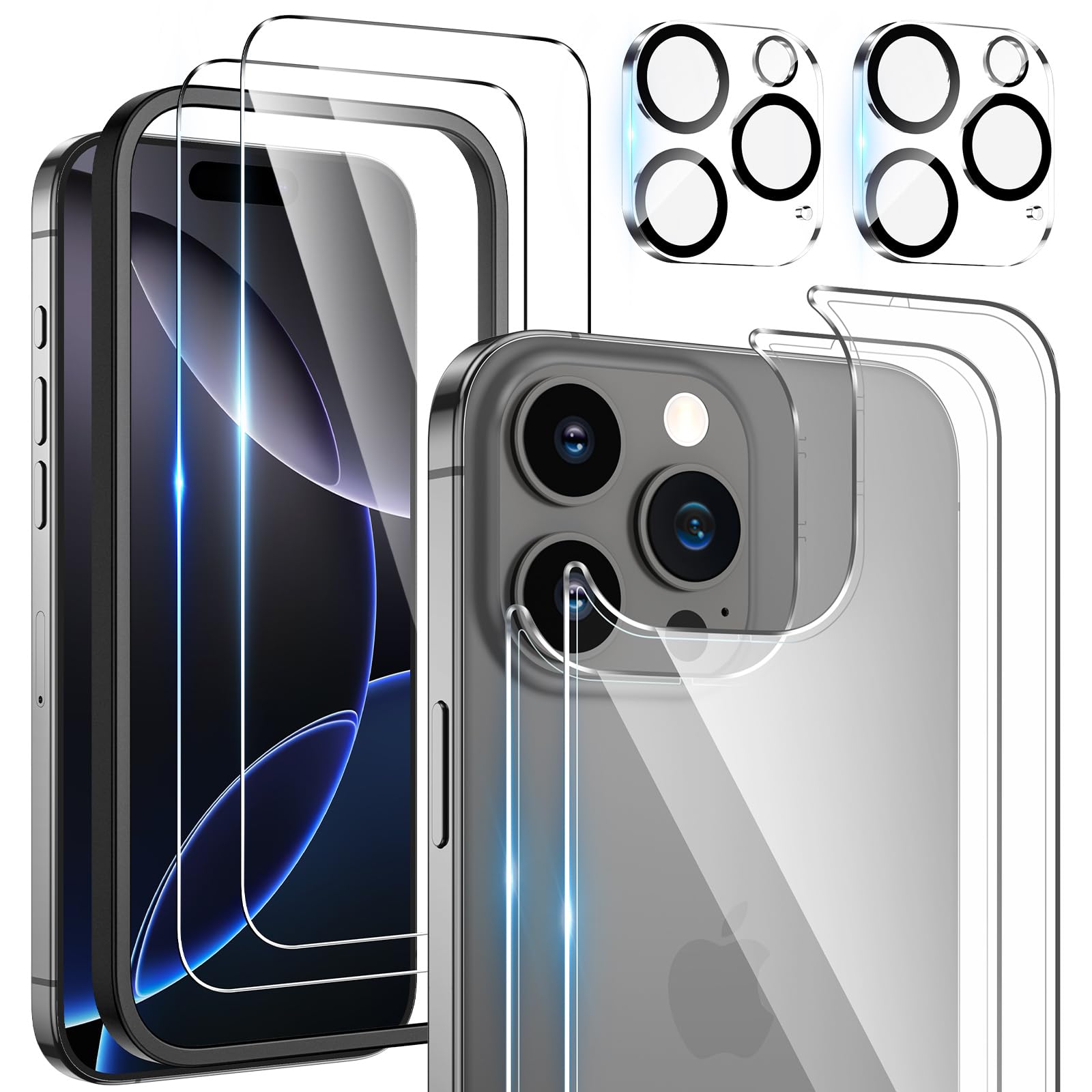 Maxdara 6-in-1 Screen Protector Kit for iPhone 16 Pro Max (6.9 Inch) - 2 Pack Back Protector, 2 Pack Front Screen Protector & Camera Lens Protector - 9H Hardness, Ultra HD, Anti-Scratch - Perfect for Work, Travel and Outdoor Activities