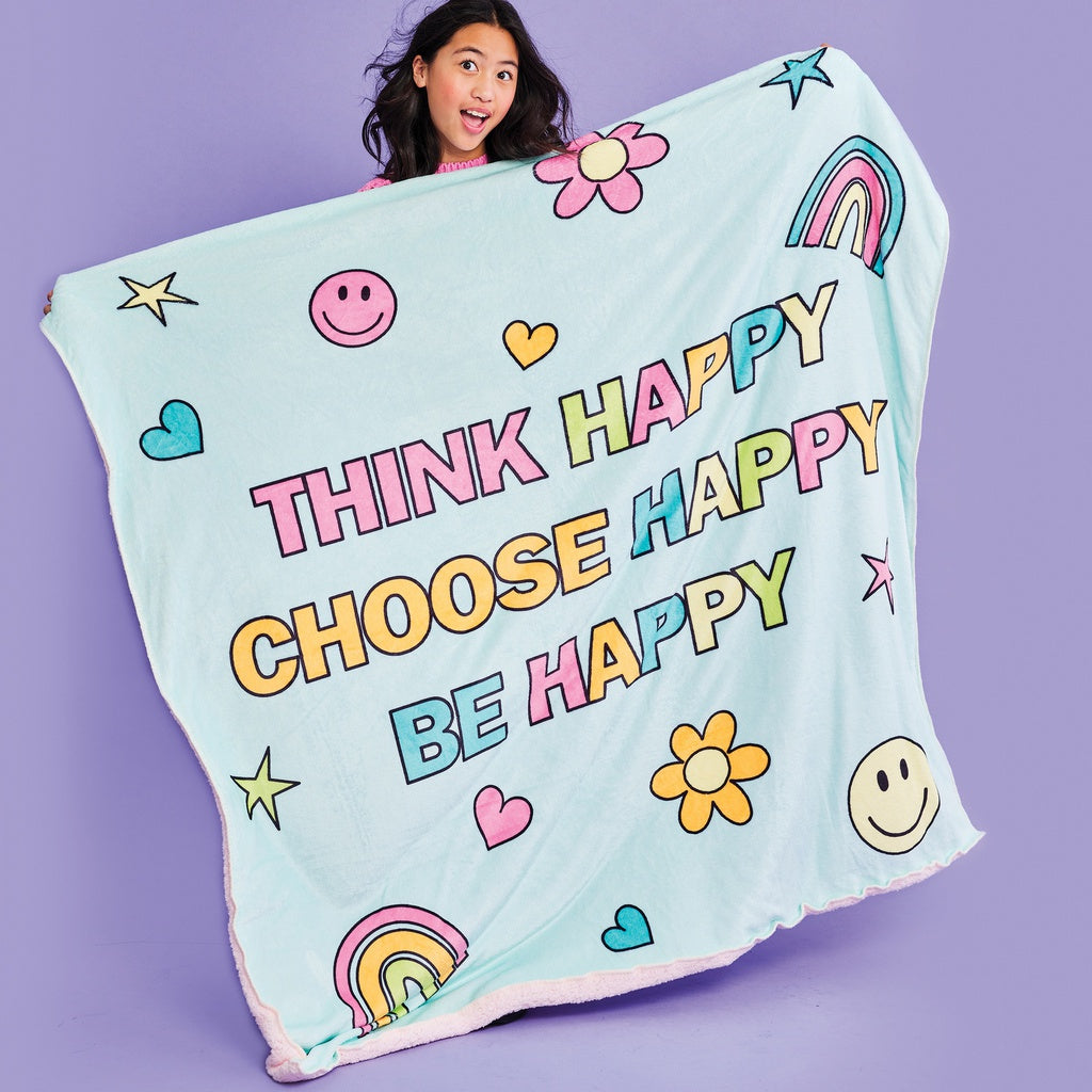 iScream Be Happy Sherpa Blanket - Ultra Soft & Cozy Flannel Fleece Throw Blanket for Bed, Couch & Travel - Perfect for Winter, Gifts & Home Decor