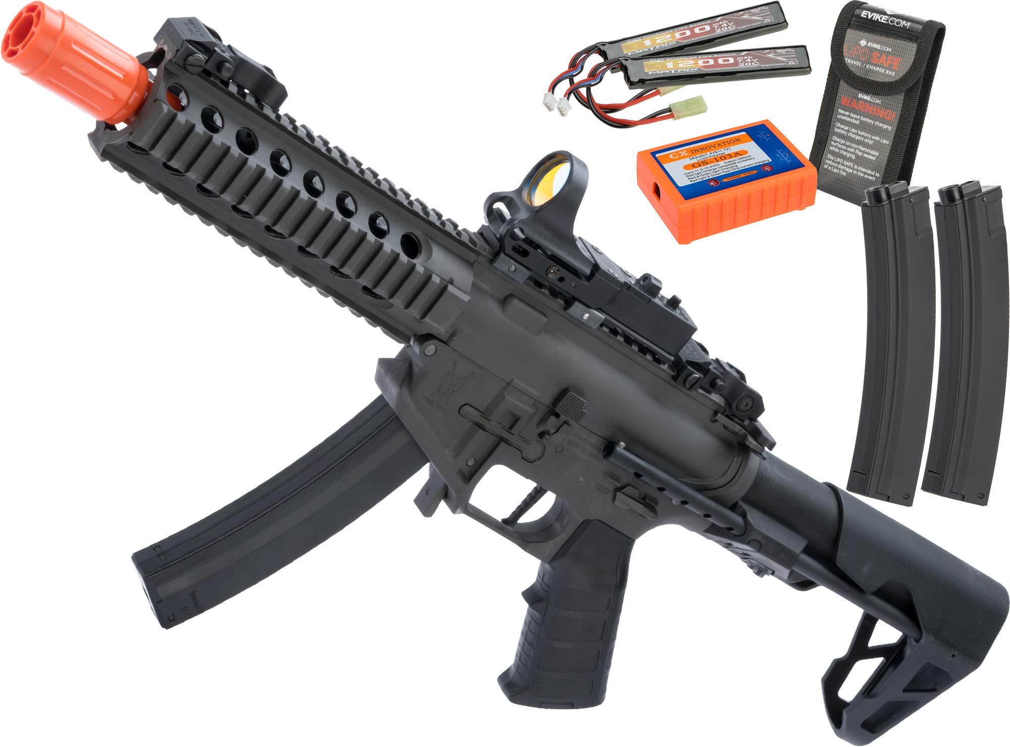 King Arms PDW 9 SBR AEG Airsoft Rifle - Compact Grey Electric Airsoft Gun with Go Airsoft Package | Perfect for Tactical Training, CQB Games & Airsoft Battles