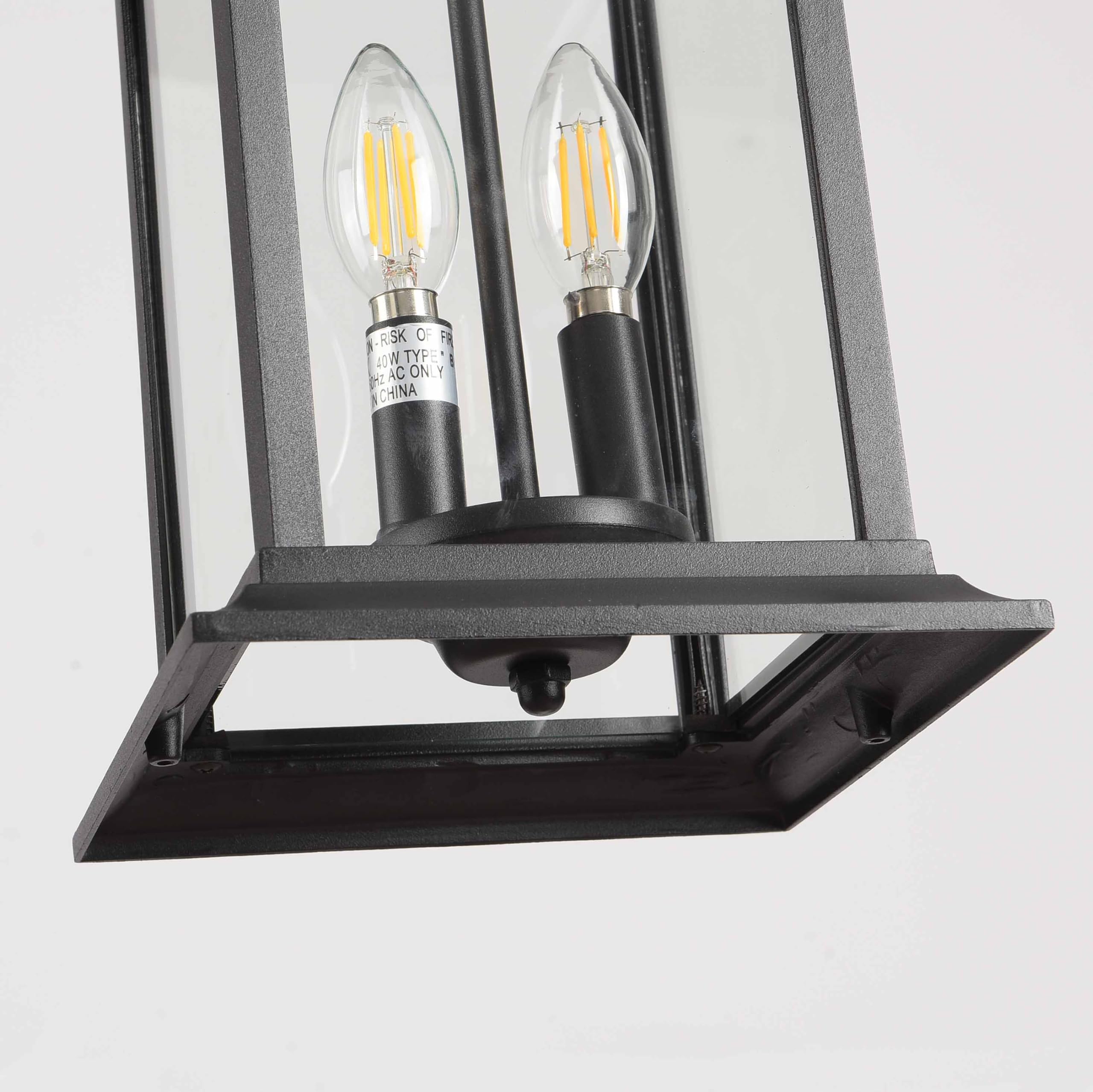 Modern Matte Black Outdoor Pendant Light - 2-Light Exterior Hanging Lantern with Clear Glass for Porch, Patio & Garden Lighting | Weather-Resistant & Stylish Design