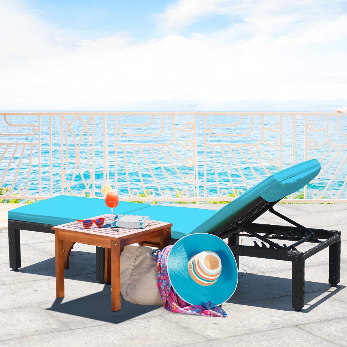 Premium Outdoor Rattan Lounge Chair - Adjustable Reclining Wicker Chaise with Cushion for Patio, Poolside & Garden Relaxation | Durable Weather-Resistant Patio Furniture for Backyard, Deck & Sunbathing