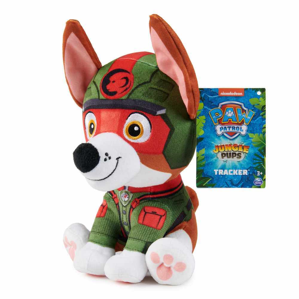 PAW PATROL JUNGLE PUPS Tracker 8-Inch Plush Stuffed Animal Toy - Soft Cuddly Dog Plushie for Kids, Collectors & Fans - Perfect Gift for Birthdays, Christmas & Playtime Adventures