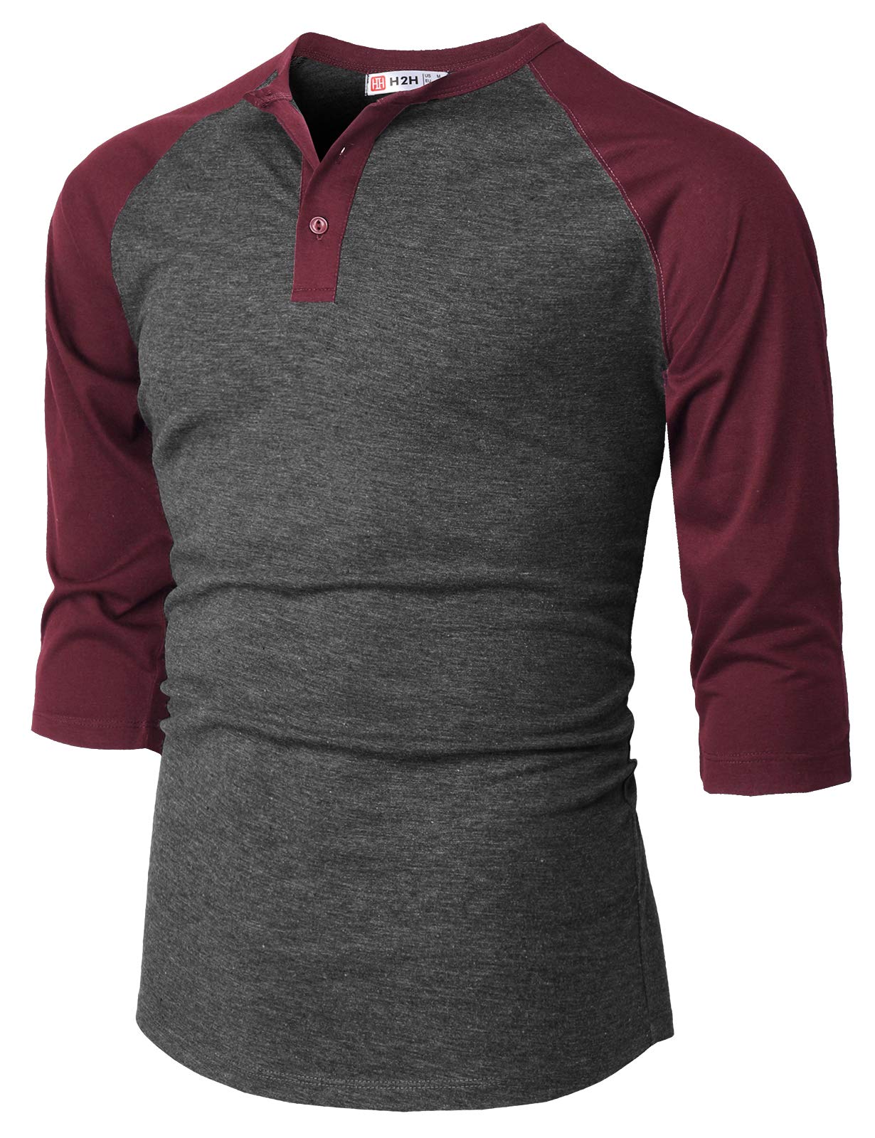 H2H Men's Casual Slim Fit Henley & Baseball T-Shirts - Long & 3/4 Sleeve Raglan Jersey Tees for Everyday Wear, Gym & Street Style