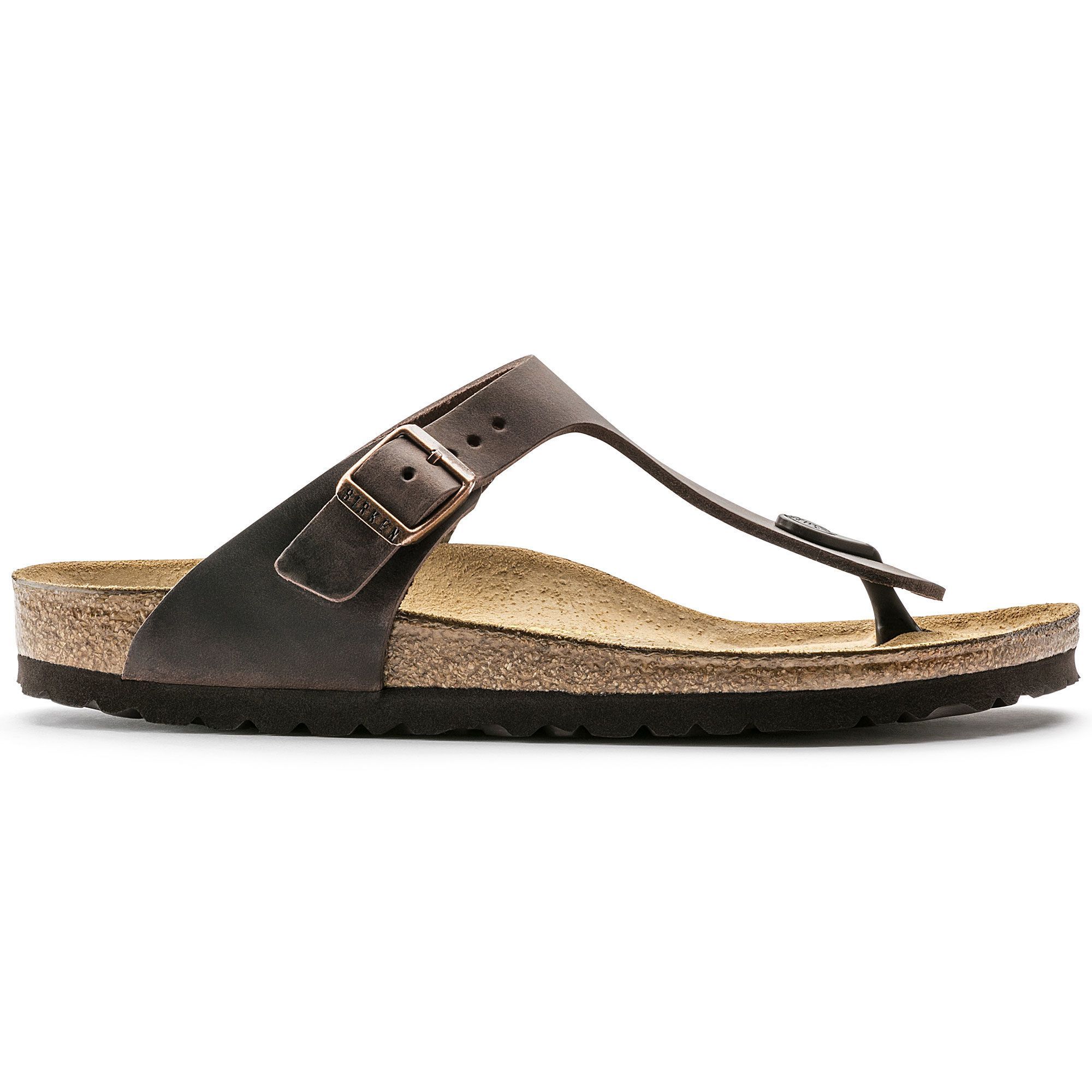 Birkenstock Gizeh Habana Oiled Leather Sandals for Women - Comfortable Cork Footbed & Adjustable Straps - Perfect for Summer, Beach, and Casual Outings