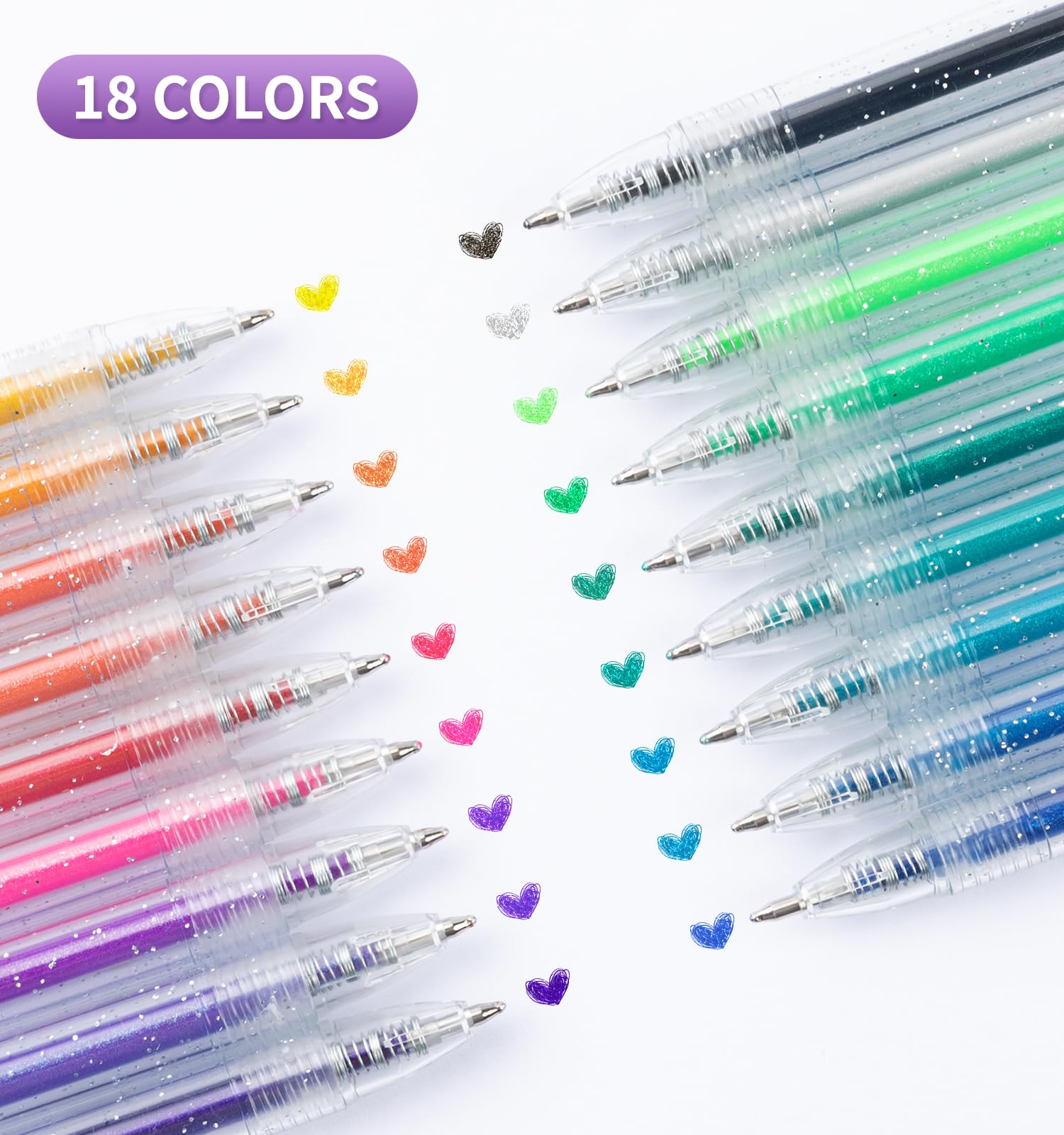 18 Colors Glitter Gel Pens Set - Metallic Vibrant Sparkle Gel Pens for Coloring, Journaling, Drawing & Doodling (0.8-1mm) | Perfect for Kids & Adults Art Projects, Bullet Journals, Scrapbooking & DIY Crafts