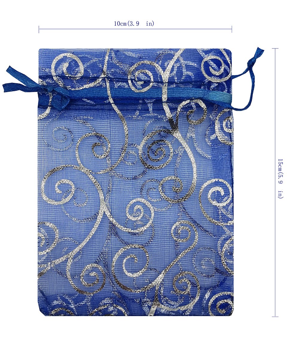 100pcs Blue Sheer Organza Favor Bags 4x6 Inch - Elegant Wedding Favor Bags, Baby Shower Gift Bags, Party Favors with Drawstring Closure - Perfect for Wedding Decorations, Bridal Shower Gifts, Birthday Party Favors and Special Event Giveaways