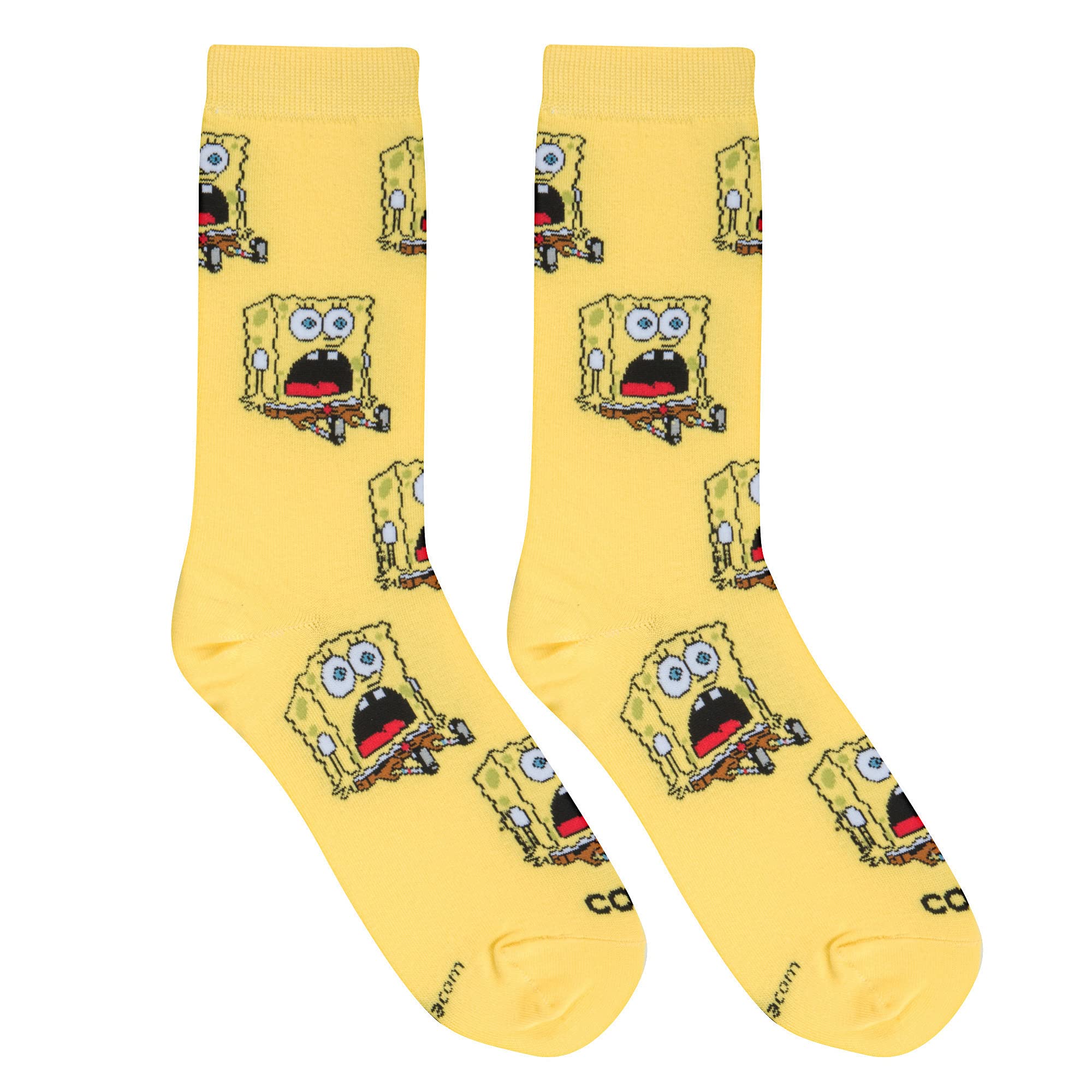 Funny SpongeBob Graphic Print Women's Crew Socks - Large Size Novelty Cartoon Socks for Gift, Cosplay & Daily Wear