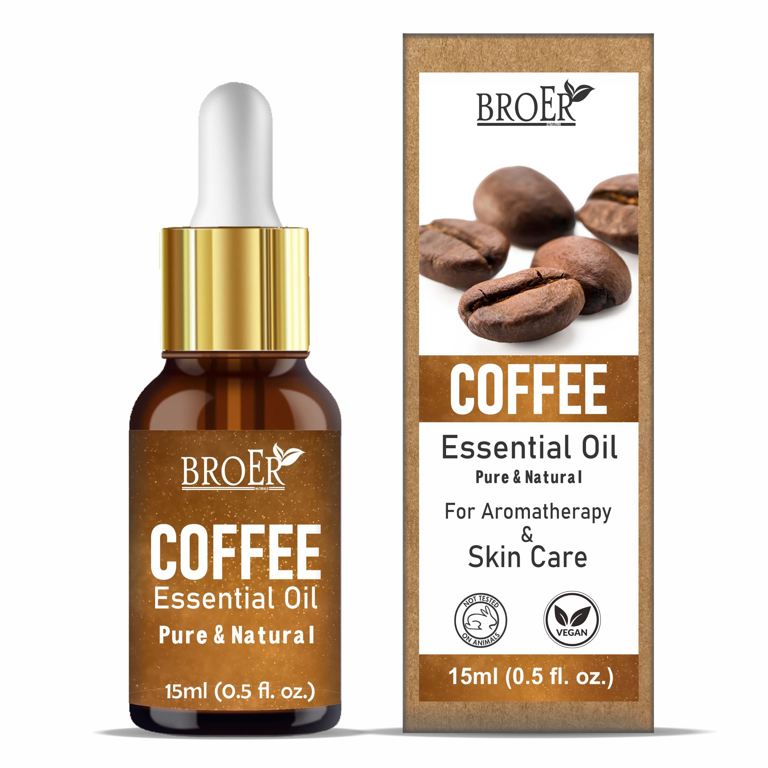 BROER Naturals 100% Pure Coffee Essential Oil - Therapeutic Grade for Hair Growth, Skin Care & Aromatherapy - Undiluted Natural Oil (15ml) - Perfect for Massage, Diffuser & DIY Beauty Products