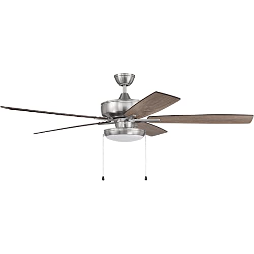 Craftmade S119BNK5-60DWGWN 60-Inch Indoor Ceiling Fan with LED Light Kit, 5 Reversible Blades (Driftwood/Grey Walnut), Brushed Nickel Finish - Perfect for Living Room, Bedroom & Office Spaces