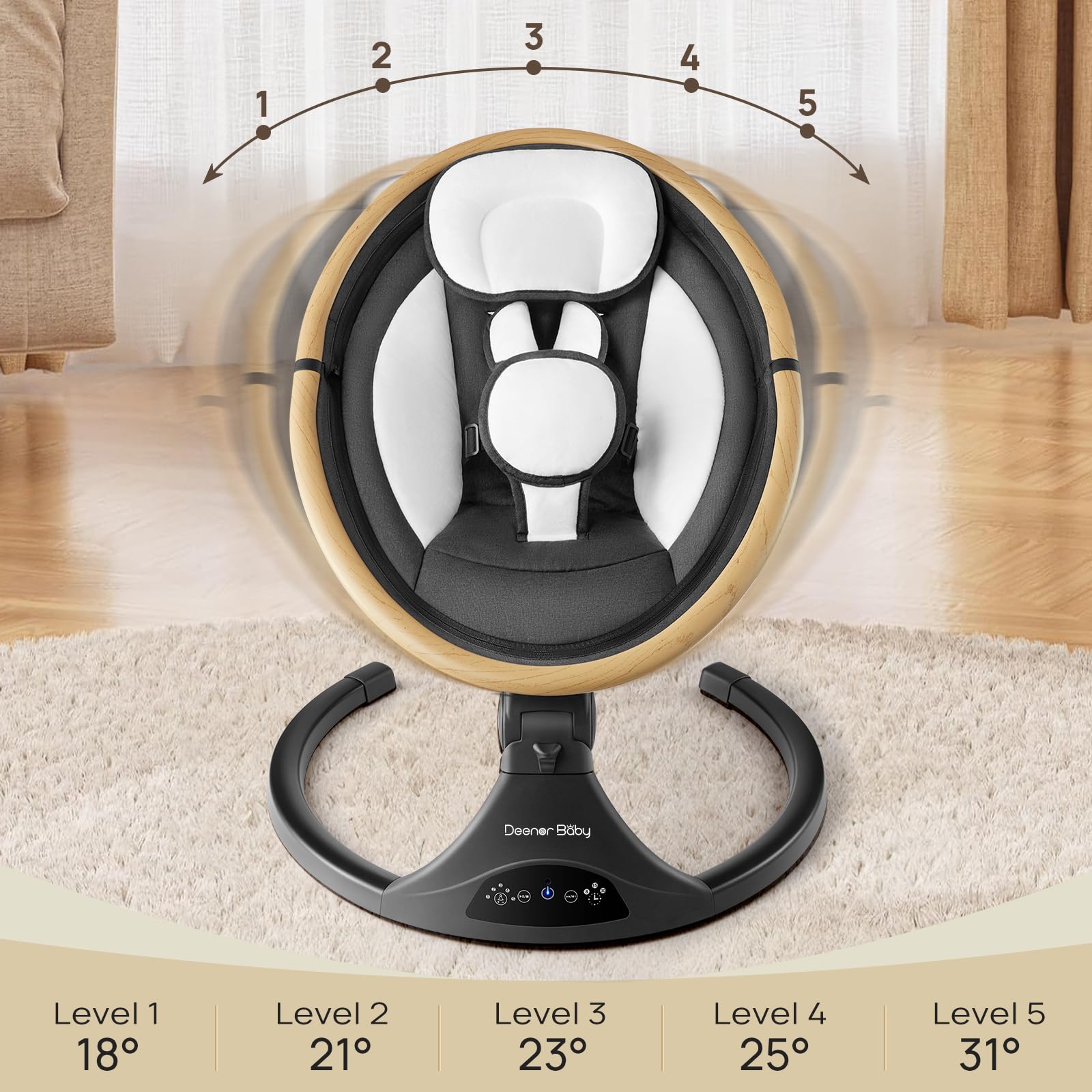 **Electric Baby Swing for Newborns to Toddlers - 5 Speed Adjustable, Portable Infant Swing with 5-Point Safety Harness & 3 Reclining Positions (Black) - Perfect for Nursery, Travel & Soothing Fussy Babies**