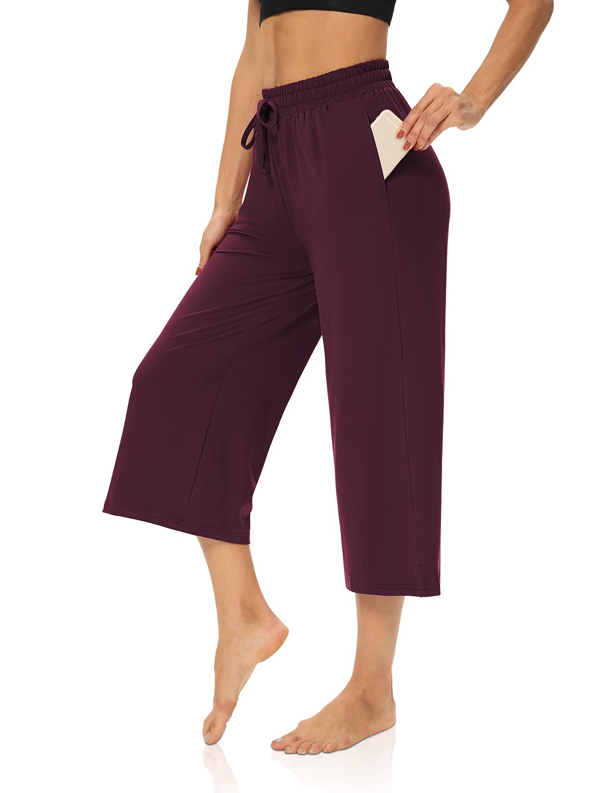 DIBAOLONG Women's Capri Pants - Loose Yoga Pants with Wide Leg, Drawstring & Pockets - Comfy Lounge Pajama Sweatpants for Yoga, Workout & Home Relaxation