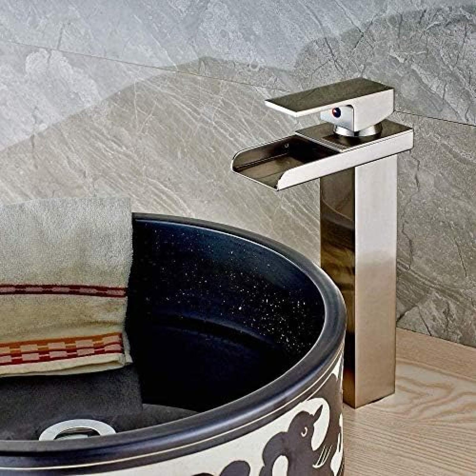 CRJUS Brushed Nickel Single Handle Waterfall Kitchen Faucet - Deck Mount Single Hole Mixer Tap for Sink Basin | Perfect for Modern Home Kitchen & Bathroom Renovation