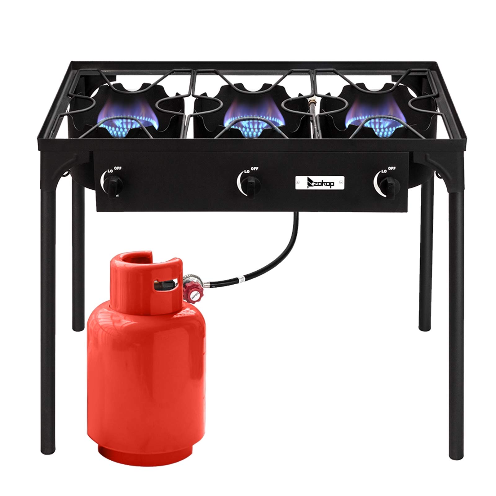 Portable High-Pressure Outdoor Camp Stove - 3 Burner Propane Gas Cooker with Cast Iron Grates for Camping, Backpacking, Home Brewing & Wok Cooking | Perfect for RV Trips, Tailgating & Emergency Preparedness