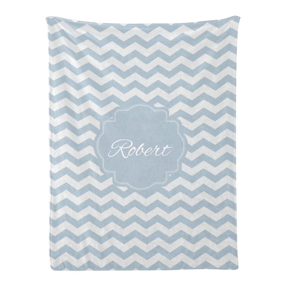 Personalized Monogram Blue Chevron Baby Blanket - Custom Name Fleece Blanket for Boys & Girls - Super Soft 30x40 Inch Nursery Blanket - Perfect for Baby Showers, Birthdays & Newborn Gifts