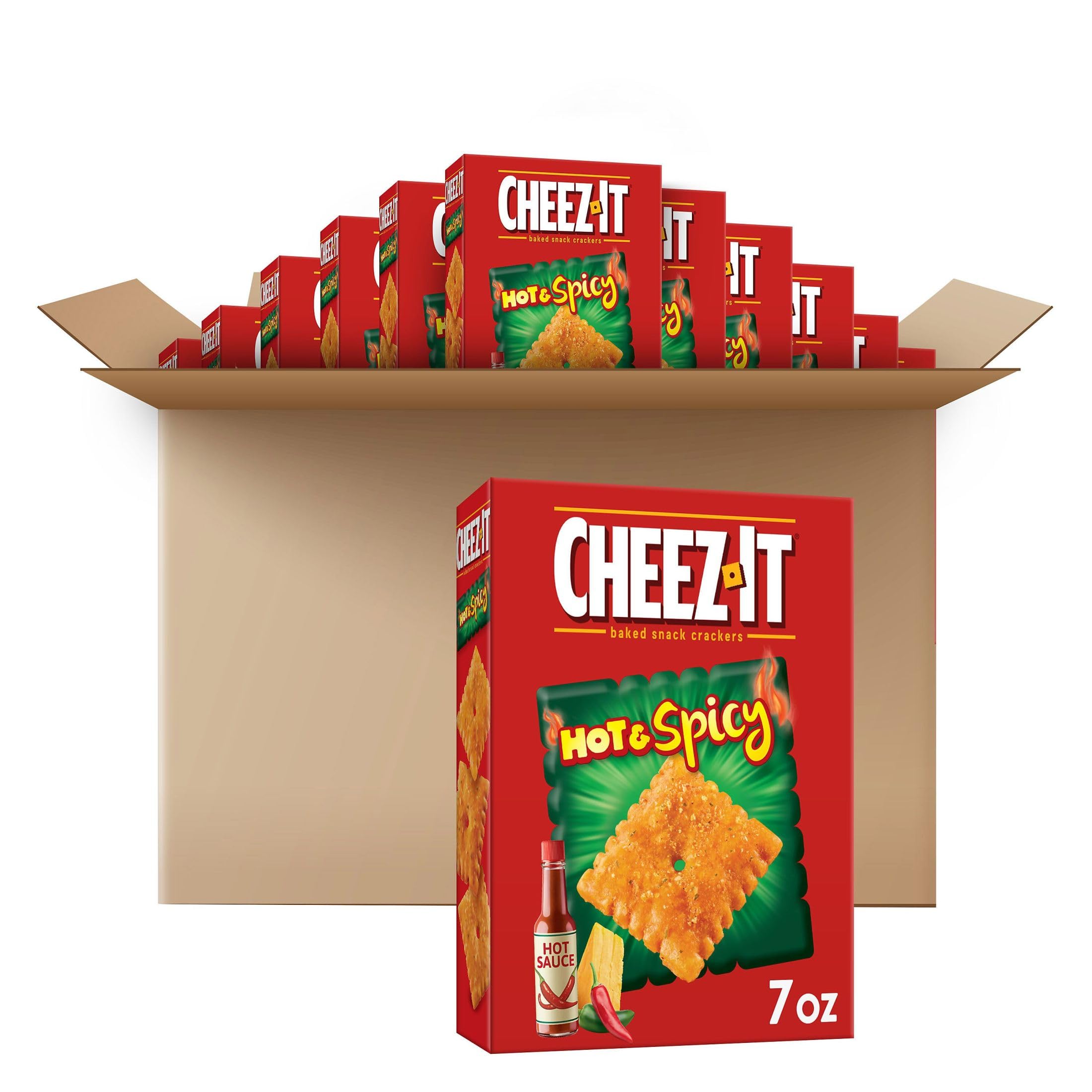 Cheez-It Hot & Spicy Baked Cheese Crackers - 5.25lb Bulk Case (12 Boxes) | Crunchy Office Snacks, Kids Lunchbox Treats & Party Finger Food