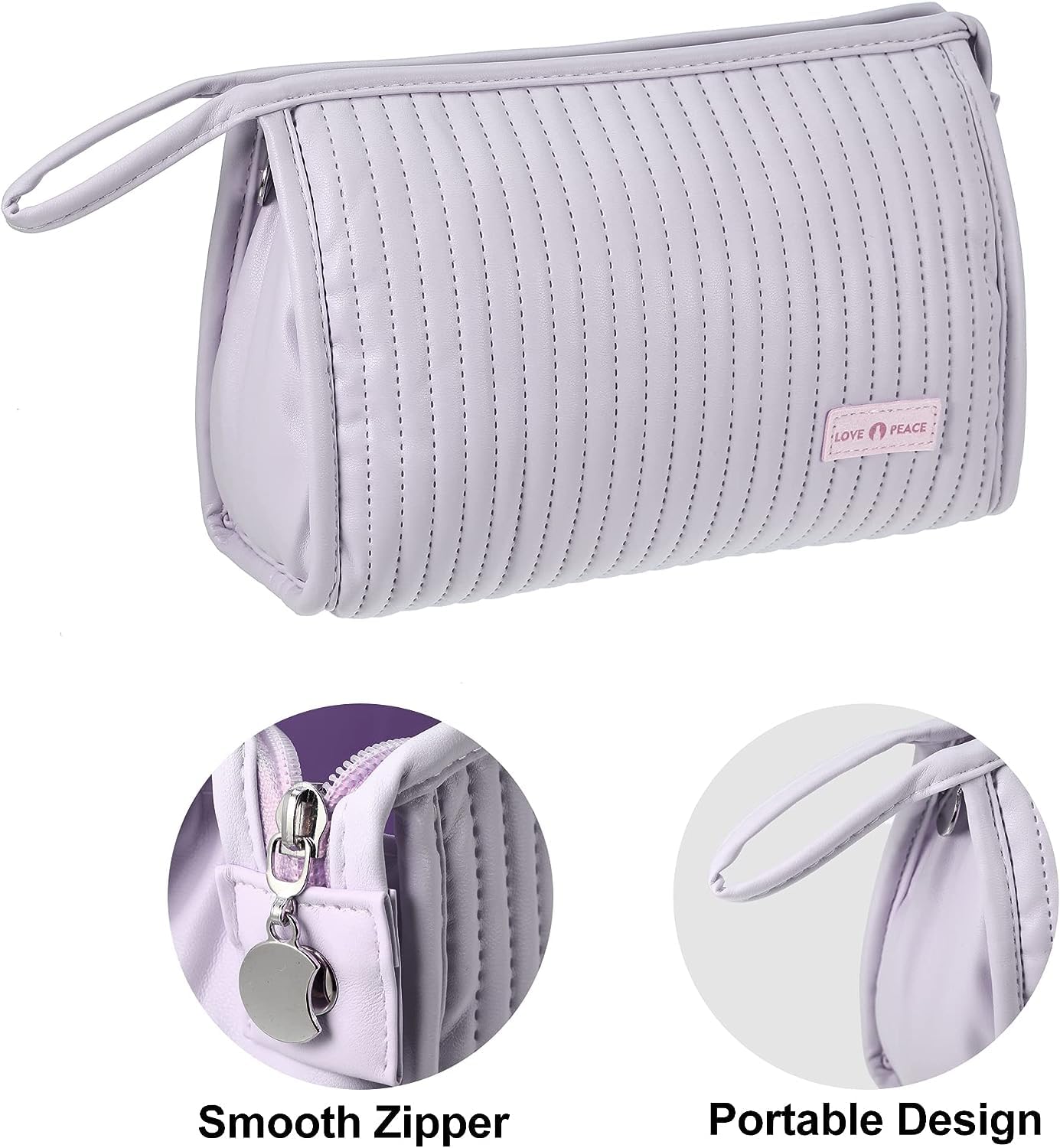 CoolKraft PU Leather Makeup Bag - Large Cosmetic Travel Organizer with Brush Holder, Toiletry Case for Women (Light Grey) | Perfect for Travel, Gym & Daily Beauty Storage