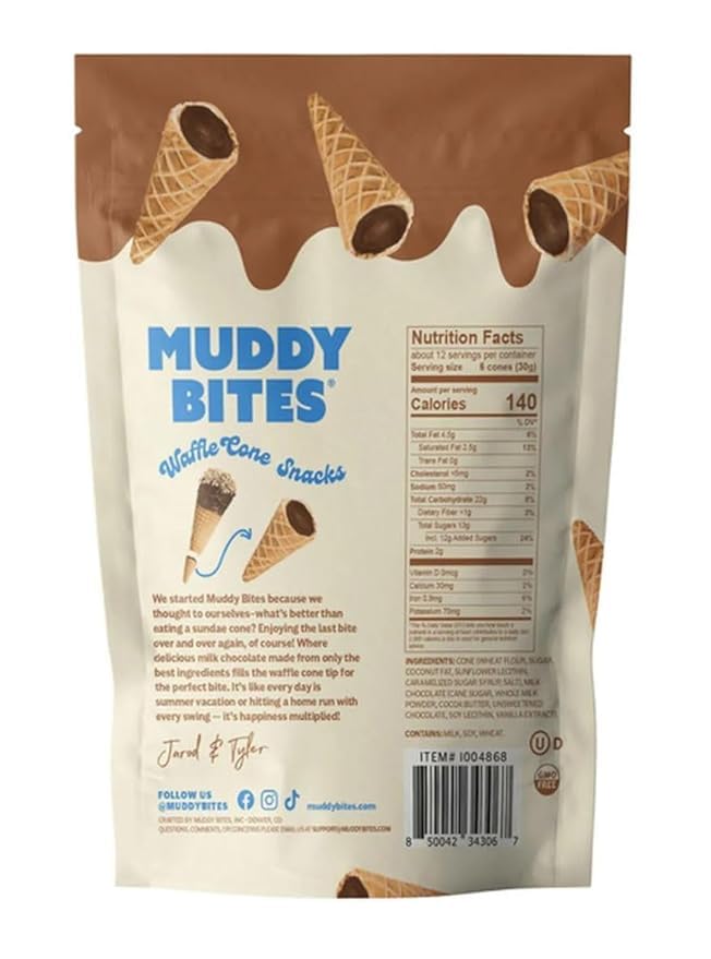 MuddyBites Milk Chocolate Waffle Cone Snacks - Crunchy Chocolate Treats, 12.5 oz - Perfect for Movie Nights, Parties & On-the-Go Snacking