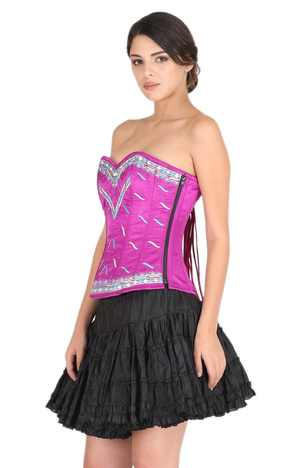 Elegant Purple Satin Gothic Burlesque Overbust Corset with Black Tutu Skirt - Victorian Steampunk Costume for Cosplay, Halloween & Burlesque Performances