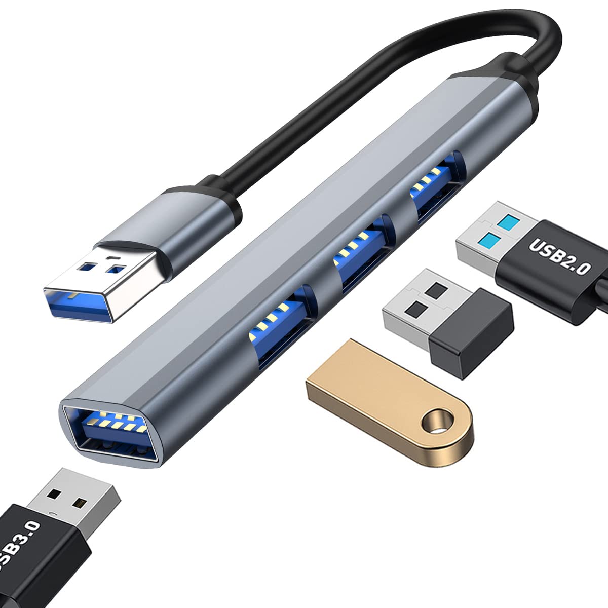 4-Port USB 3.0 Hub for Laptop & PC - Ultra Slim Aluminum USB Splitter & Extender for Mouse, Keyboard, Flash Drive - Perfect for Home Office, Gaming & Travel Accessories