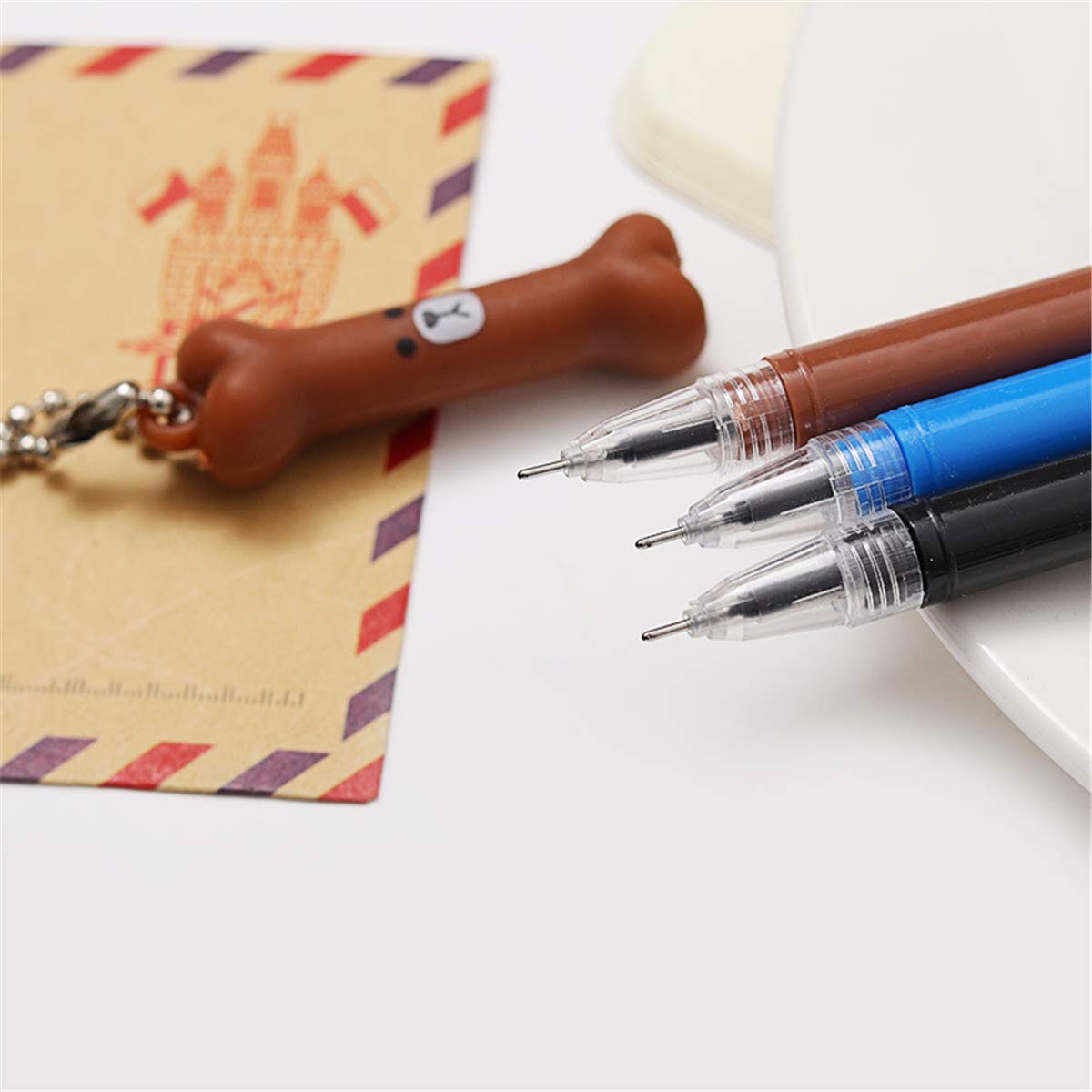 Cartoon Bone Pendant Gel Ink Pens - 12 Pack Blue & Black Ballpoint Pens for Writing, Office, School Supplies - Perfect Gift for Students, Teachers & Stationery Lovers - Great for Note Taking, Journaling & Creative Projects