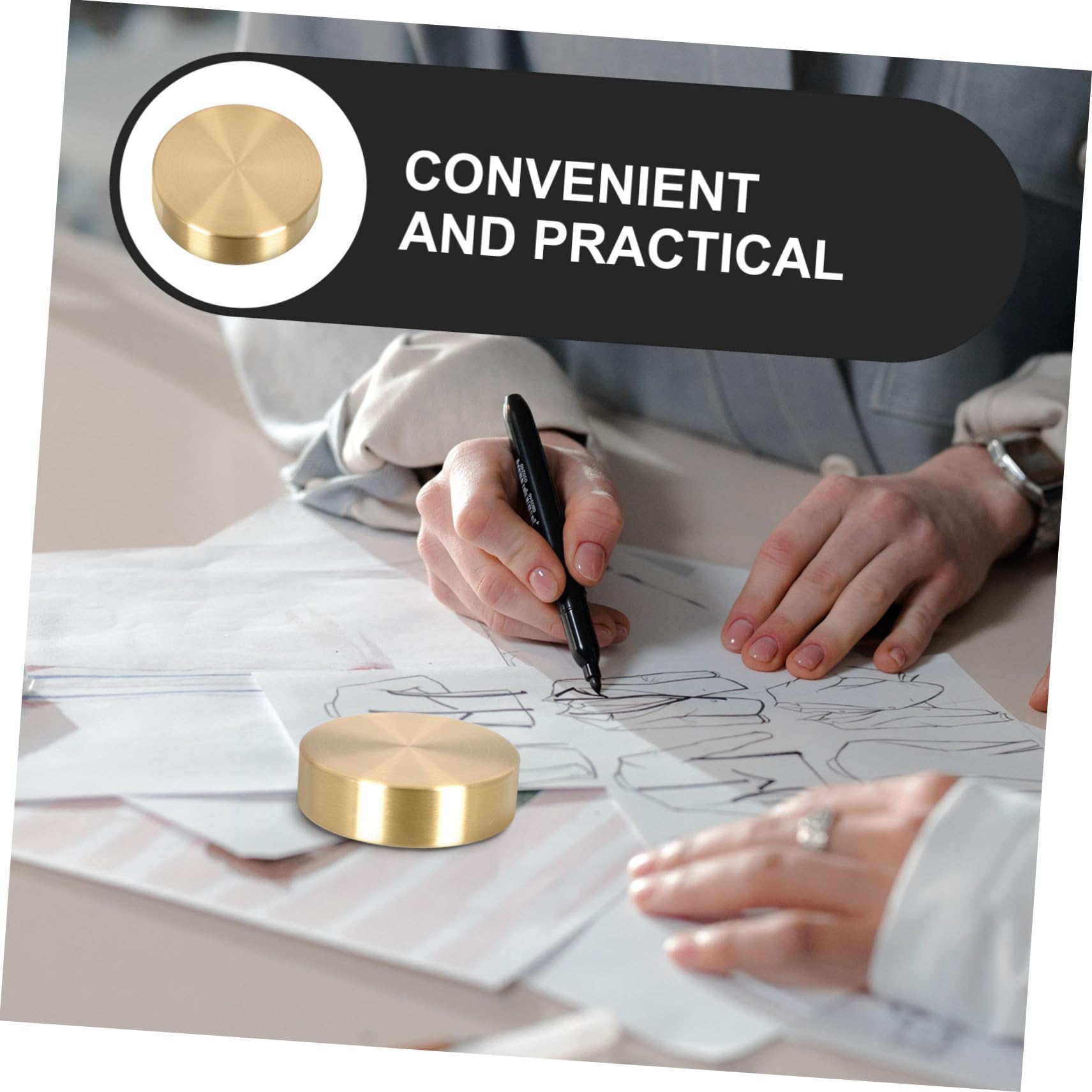 FOYTOKI 4-Piece Brass Round Paperweight Set - Heavy Duty Ruler Paper Weights for Painting, Calligraphy, Office & Crafting - Perfect for Artists, Drafting & Document Organization
