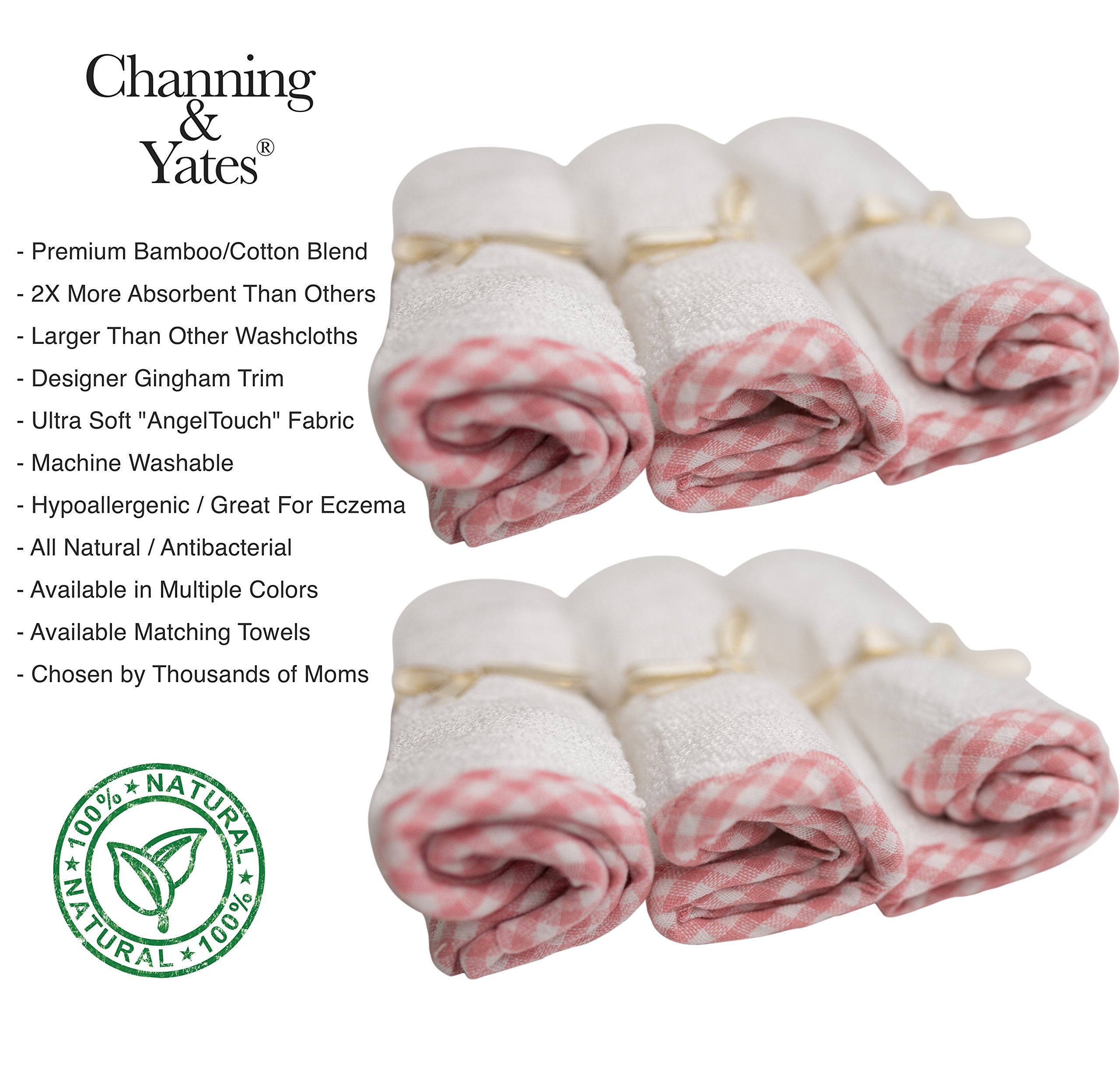 Channing & Yates Premium Organic Bamboo Viscose Hooded Baby Towel & Washcloth Set - Soft Absorbent Newborn Bath Towel with Hood (Pink) - Perfect for Baby Showers, Bath Time & Spa Days