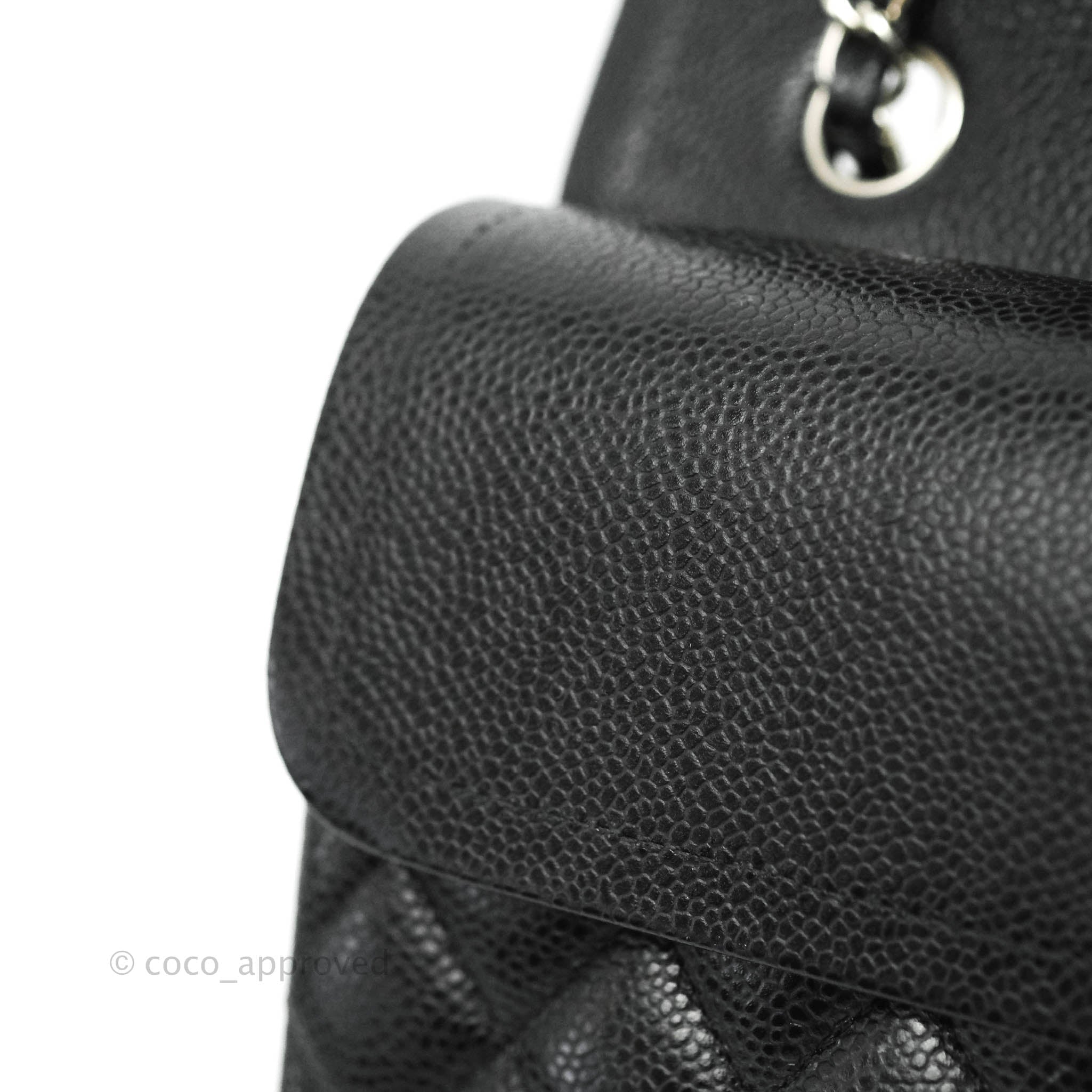 Chanel Classic Double Flap M/L Black Caviar Leather Bag with Silver Hardware - Luxury Designer Handbag for Women, Perfect for Work, Evening Events & Special Occasions