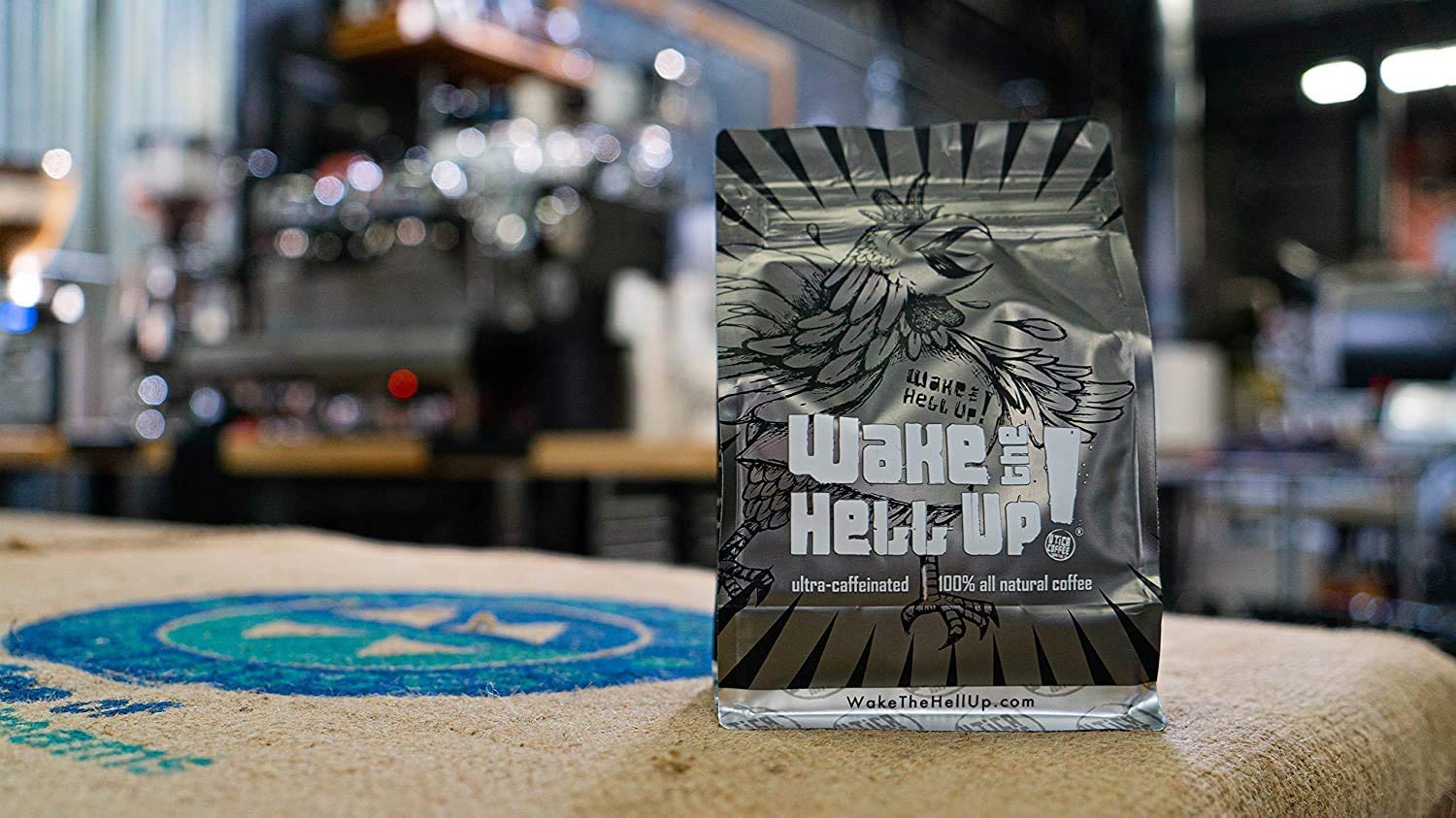 Wake The Hell Up! 12oz Ultra-Caffeinated Blueberry Ground Coffee - Low Acid Medium-Dark Roast for Energy Boost | Perfect for Morning Brew, Office & Study Sessions