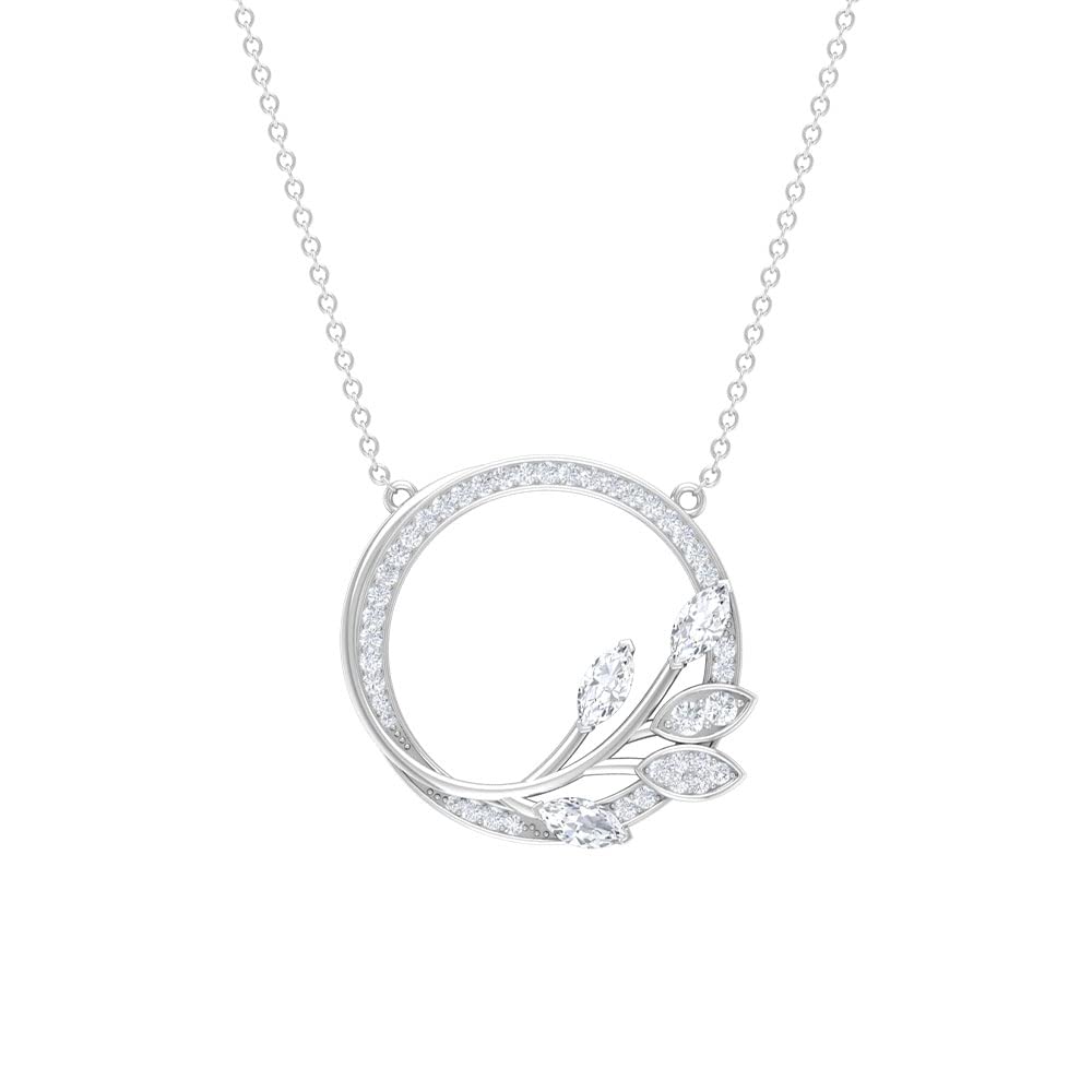 Certified Moissanite Leaf Eternity Pendant Necklace - 14K Solid Gold with Chain | Elegant Women's Jewelry Gift for Anniversary, Wedding & Special Occasions