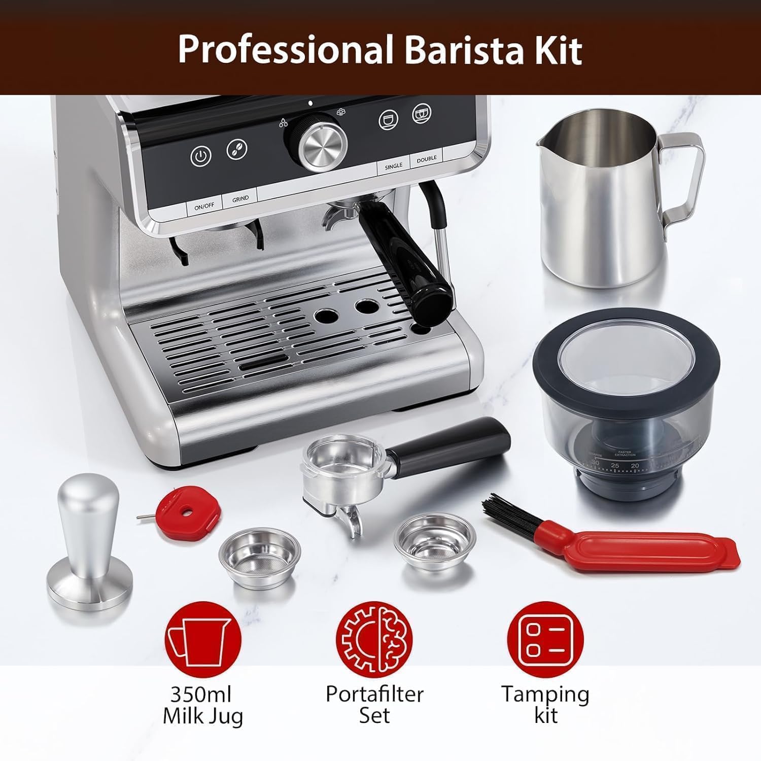 Premium 20 Bar Pump Espresso Machine with Built-in Grinder & Milk Frother, 2.8L Removable Water Tank - Semi-Automatic Coffee Maker for Home Baristas | Perfect for Small Families, Office Use & Coffee Shops | Create Cafe-Quality Lattes, Cappuccinos & Americanos at Home