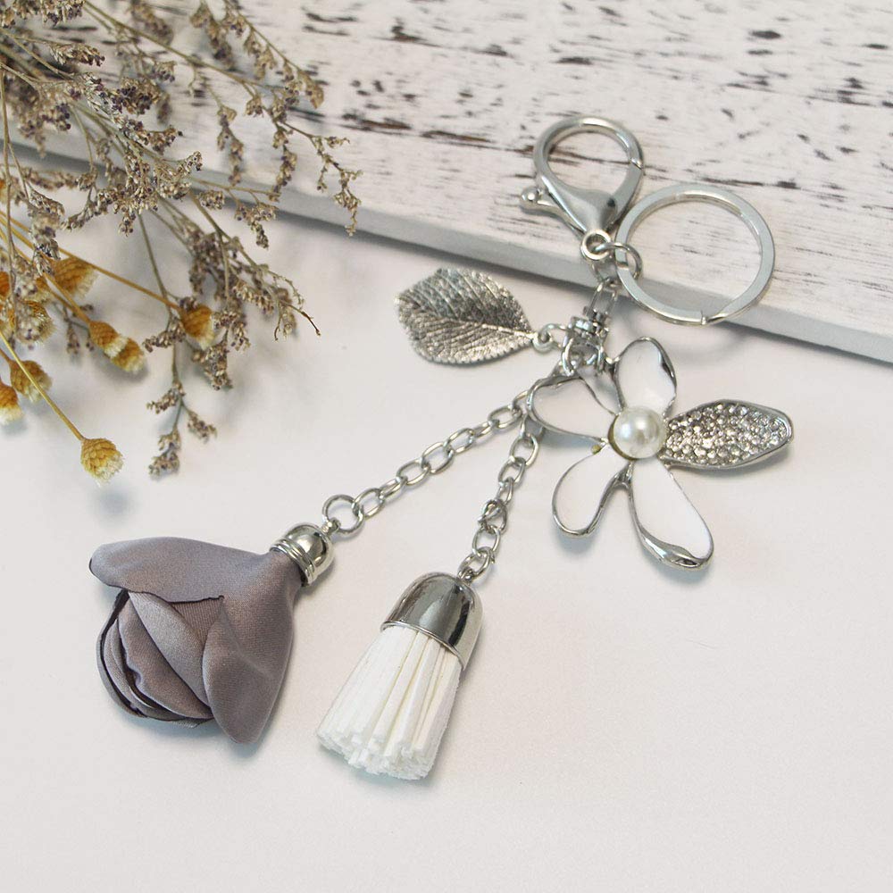 Sparkling Rhinestone Flower Keychain with Tassel - Elegant Leaf Key Ring for Women, Perfect for Wallets, Bags & Purse Charms - Great Gift for Birthdays, Parties & Everyday Accessories