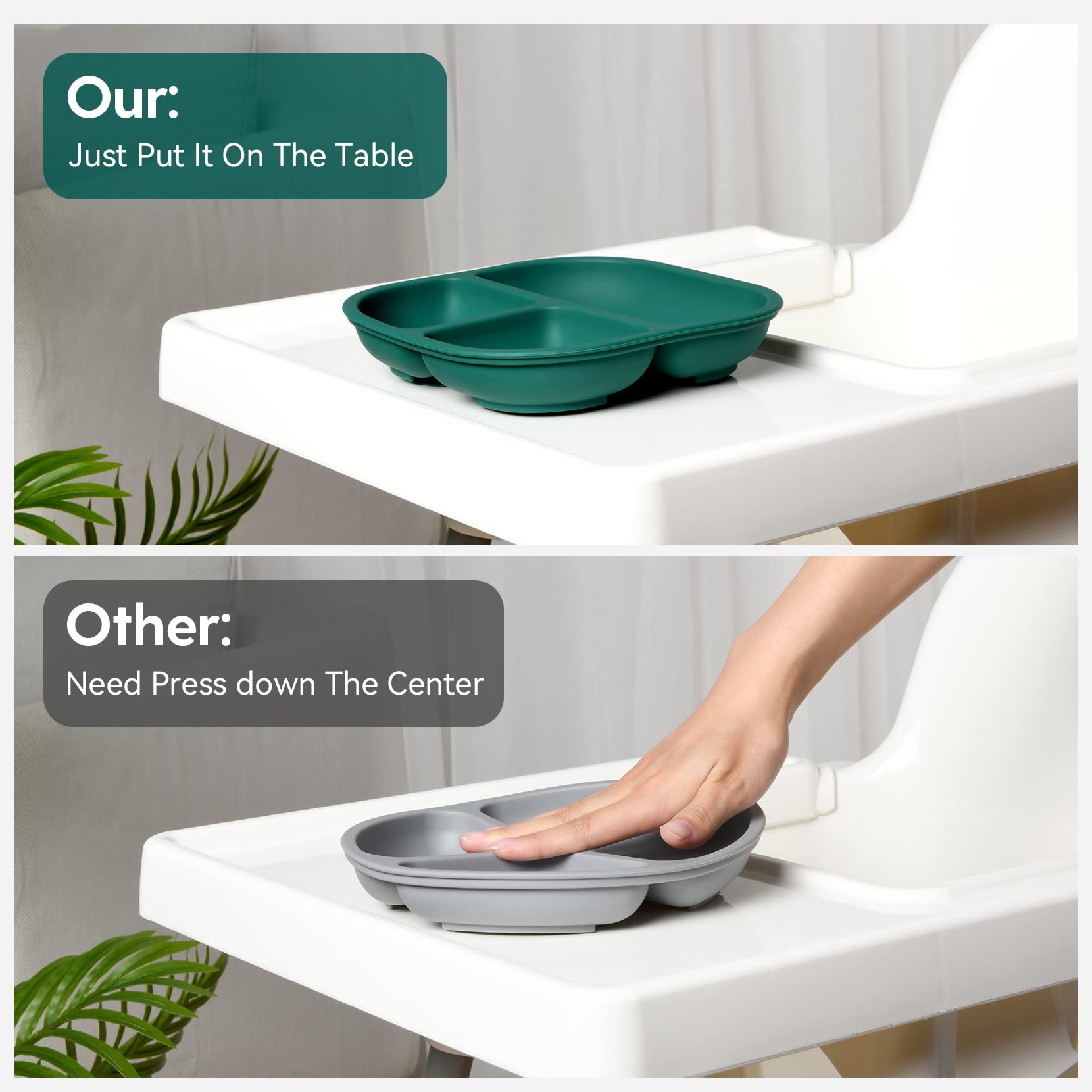 BABELIO 100% Food Grade Silicone Divided Baby Plates with Lids - BPA Free, Microwave & Dishwasher Safe - Strong Suction for Toddlers & Kids - Perfect for Highchair, Travel & Mess-Free Feeding