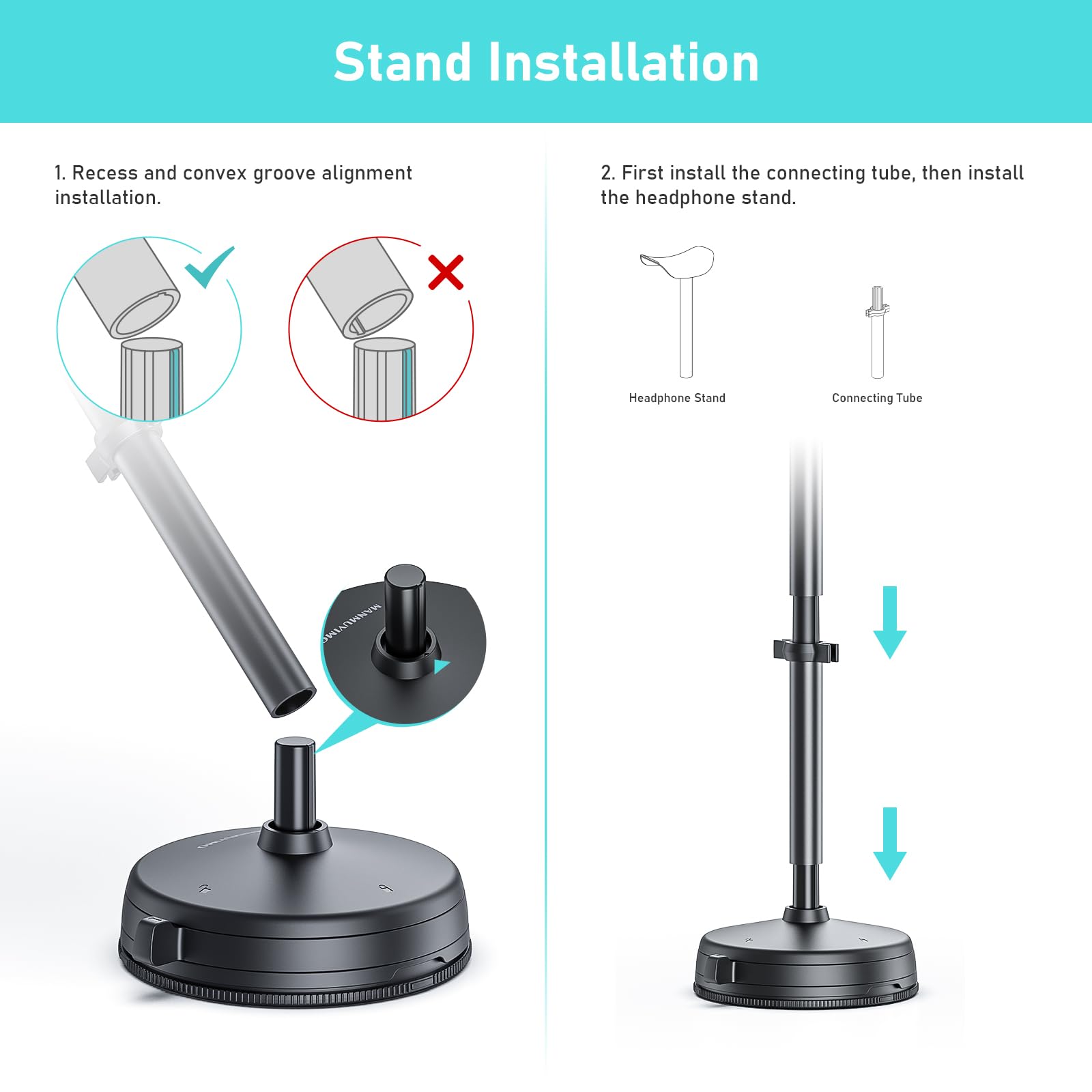 Premium Aluminum Headphone Stand with Anti-Slip Heavy Base & Suction Cup - Universal Desktop Headset Holder for AirPods Max, AirPods Pro, Sony, Beats, Bose, Sennheiser, HyperX, Razer - Perfect for Gaming Setup, Office Desk & Home Organization