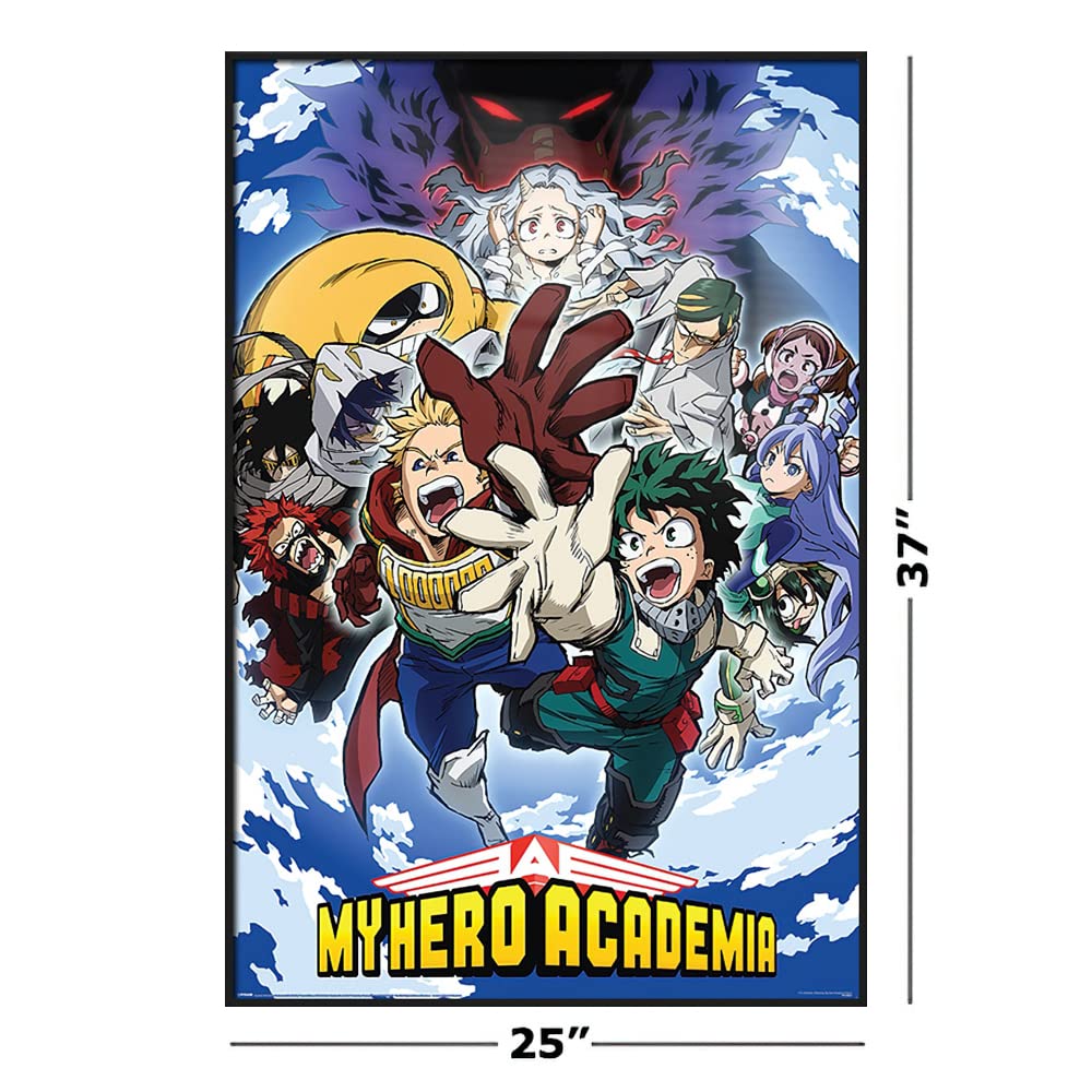 My Hero Academia Anime Poster - 24x36 Inch Framed Manga Wall Art Decor for Bedroom, Living Room & Office - All Might & Deku Action Scene