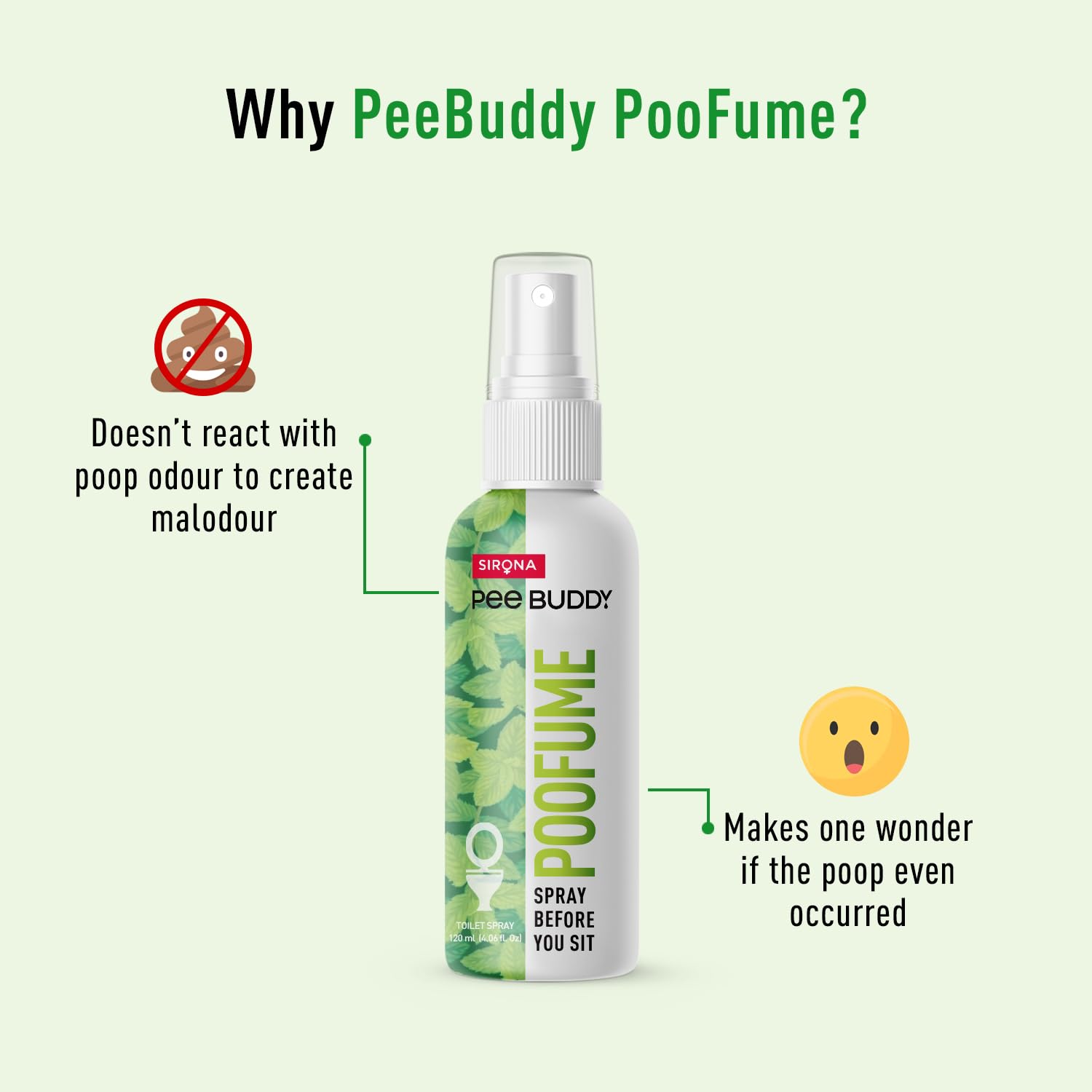 PEE BUDDY PooFume Toilet Seat Sanitizer Spray - 120ml Mint Scent | Alcohol-Free & Aerosol-Free Toilet Spray | Eliminates Odors & Germs | Safe for Sensitive Skin | Perfect for Travel, Public Restrooms & Home Use