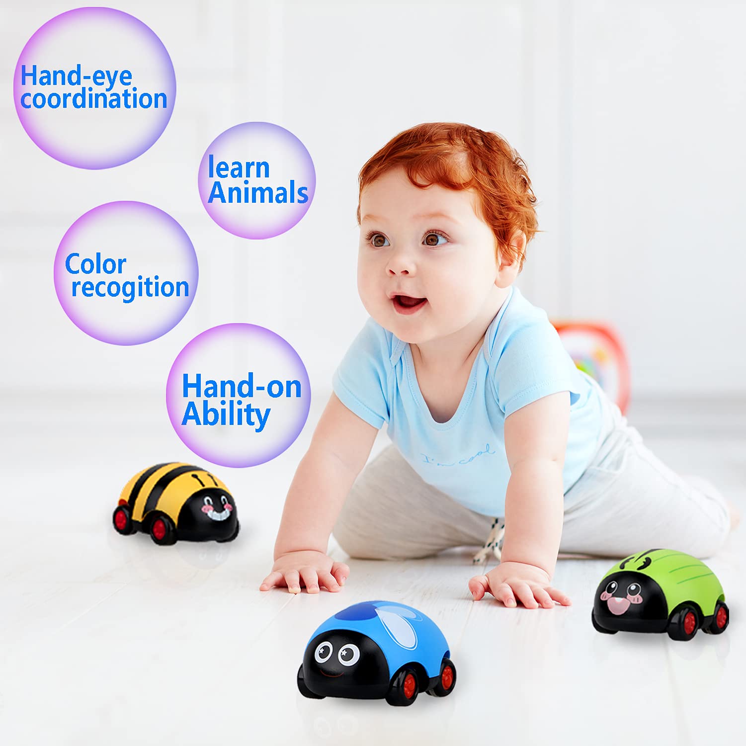 Best Pull Back Cars Toys for Toddlers 1-3 Years Old - 4 Pack Friction Powered Vehicle Playset with Animal Design - Fun Push and Go Toy Cars for Boys & Girls - Perfect Gift for Birthday, Christmas & Indoor Playtime