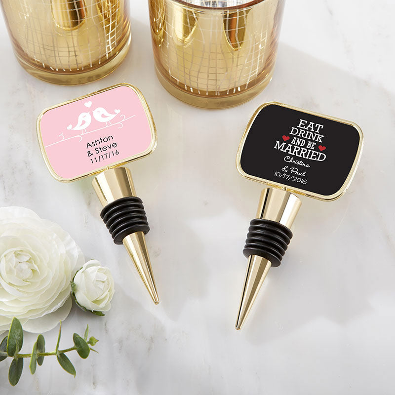 Personalized Gold Bottle Stopper - Elegant Wedding Gift for Champagne & Wine - Perfect for Anniversaries, Bridal Showers & Special Celebrations