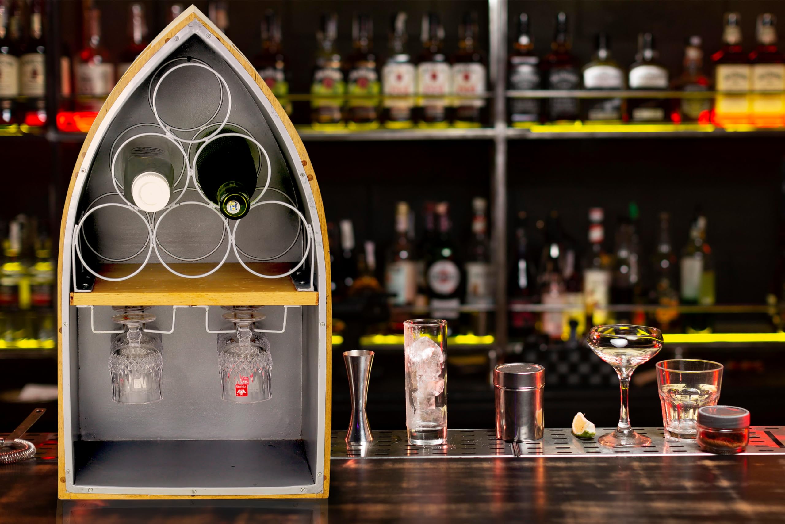 Handmade Freestanding Wine Bottle Holders - Kitchen, Bar & Dining Storage Racks | Boat-Shaped Home Decor for Indoor & Outdoor Use | Perfect for Barbecues, Picnics & Entertaining