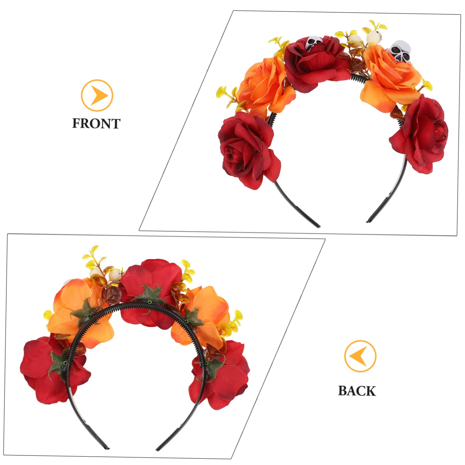 Beatifufu Halloween Skeleton Headband - Day of The Dead Floral Skull Headdress for Women & Kids, Vampire Rose Crown Hairband for Costume Parties & Spooky Events